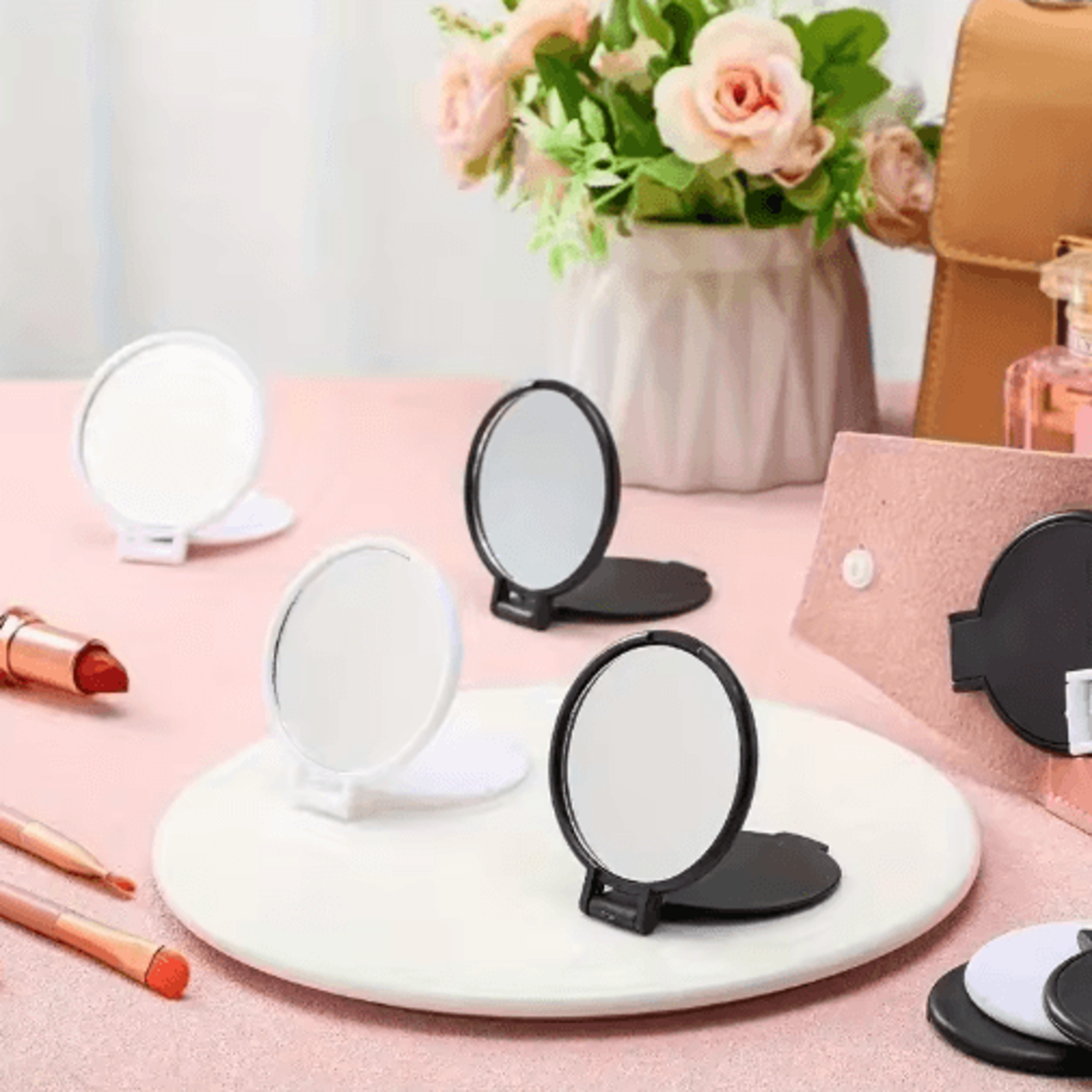 Portable Foldable Makeup Mirrors  Mini Handheld Travel Cosmetic Mirror Sets 4