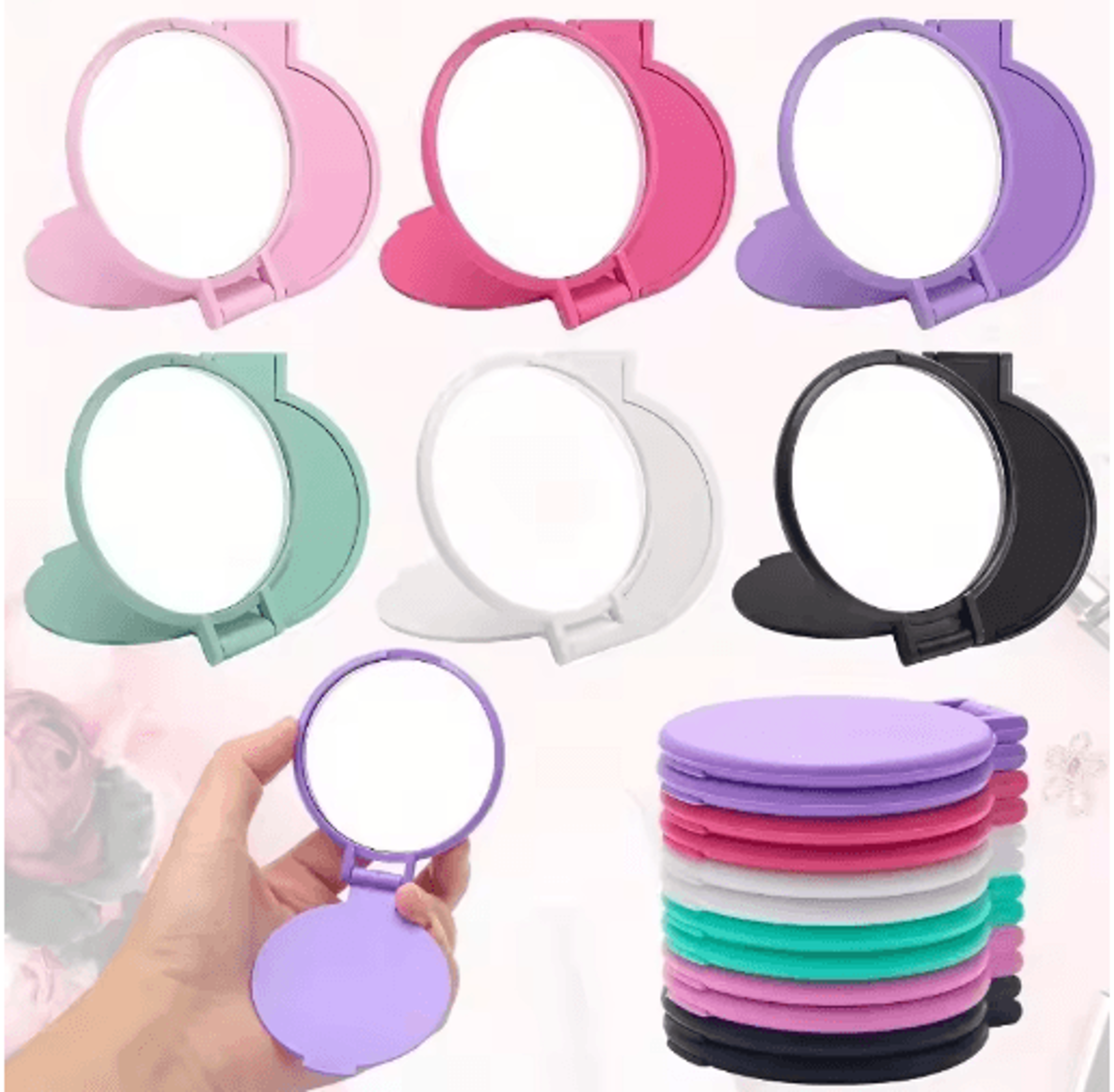 Portable Foldable Makeup Mirrors  Mini Handheld Travel Cosmetic Mirror Sets 0