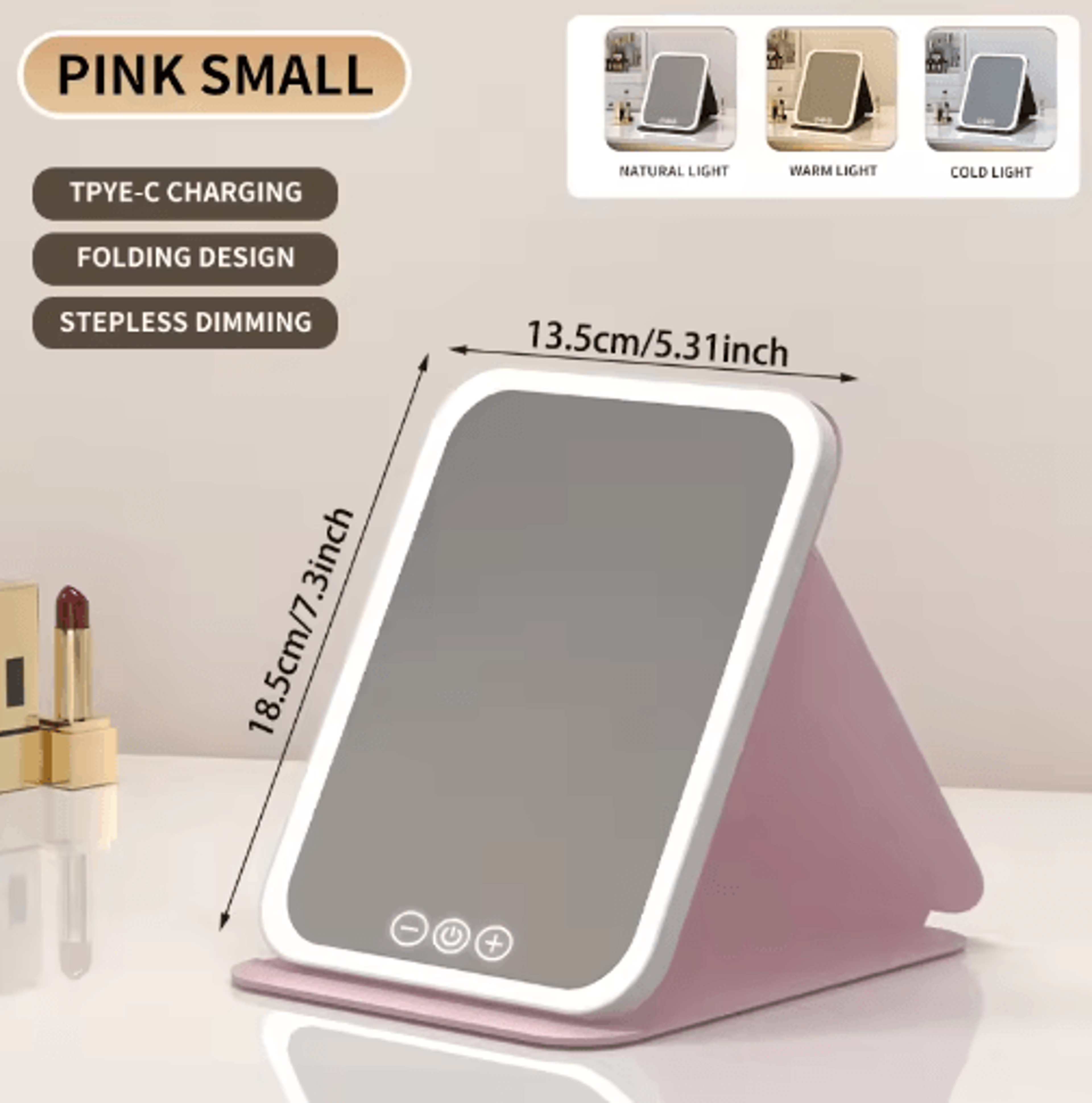 Rechargeable LED Makeup Mirror  3Color Dimmable Foldable Vanity Mirror 1