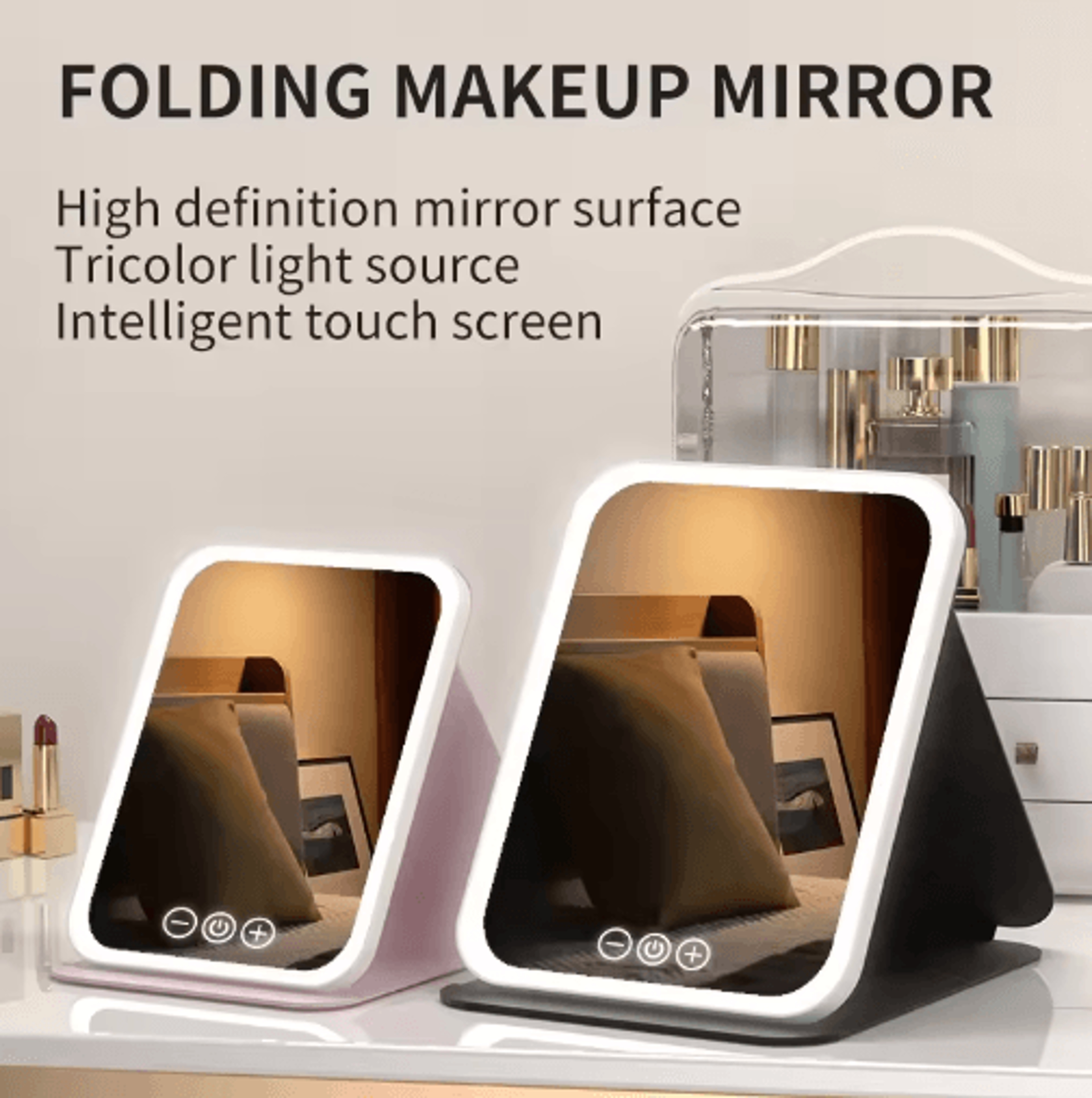 Rechargeable LED Makeup Mirror  3Color Dimmable Foldable Vanity Mirror 0