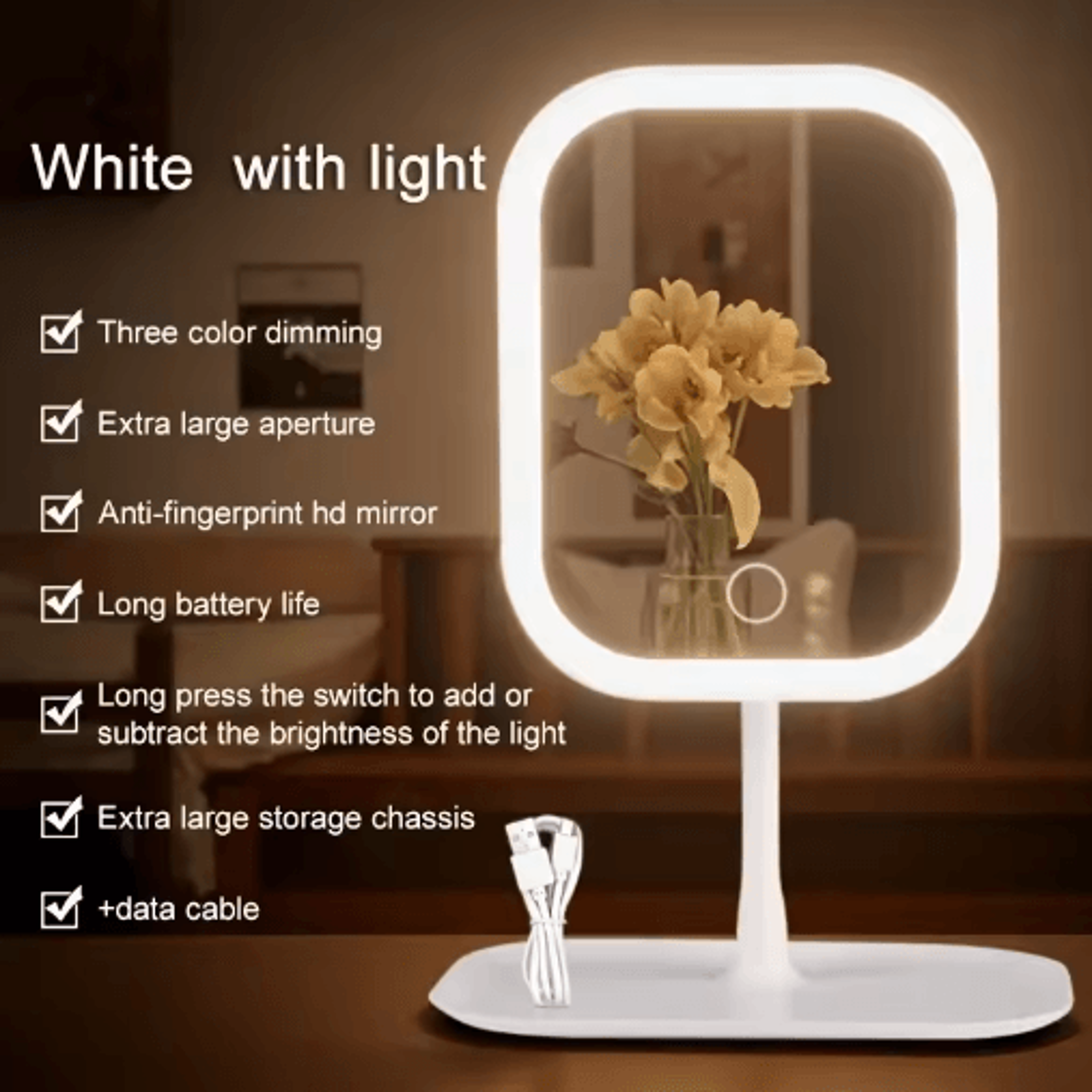 Rechargeable LED Makeup Mirror  3Light Touch Control Foldable Vanity Mirror 1