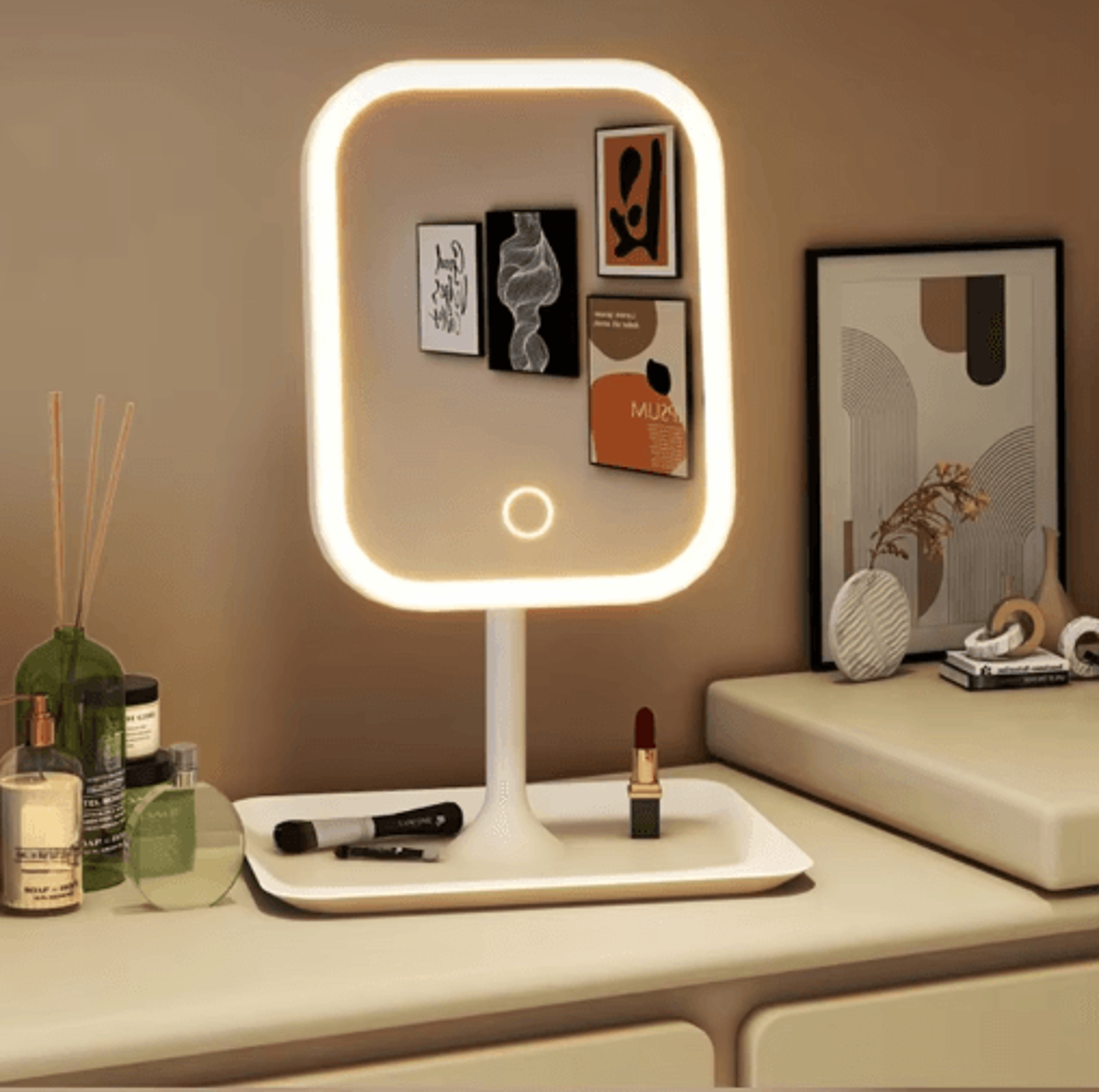 Designer LED Vanity Mirror  3Color Touch Control Desktop Makeup Mirror 0