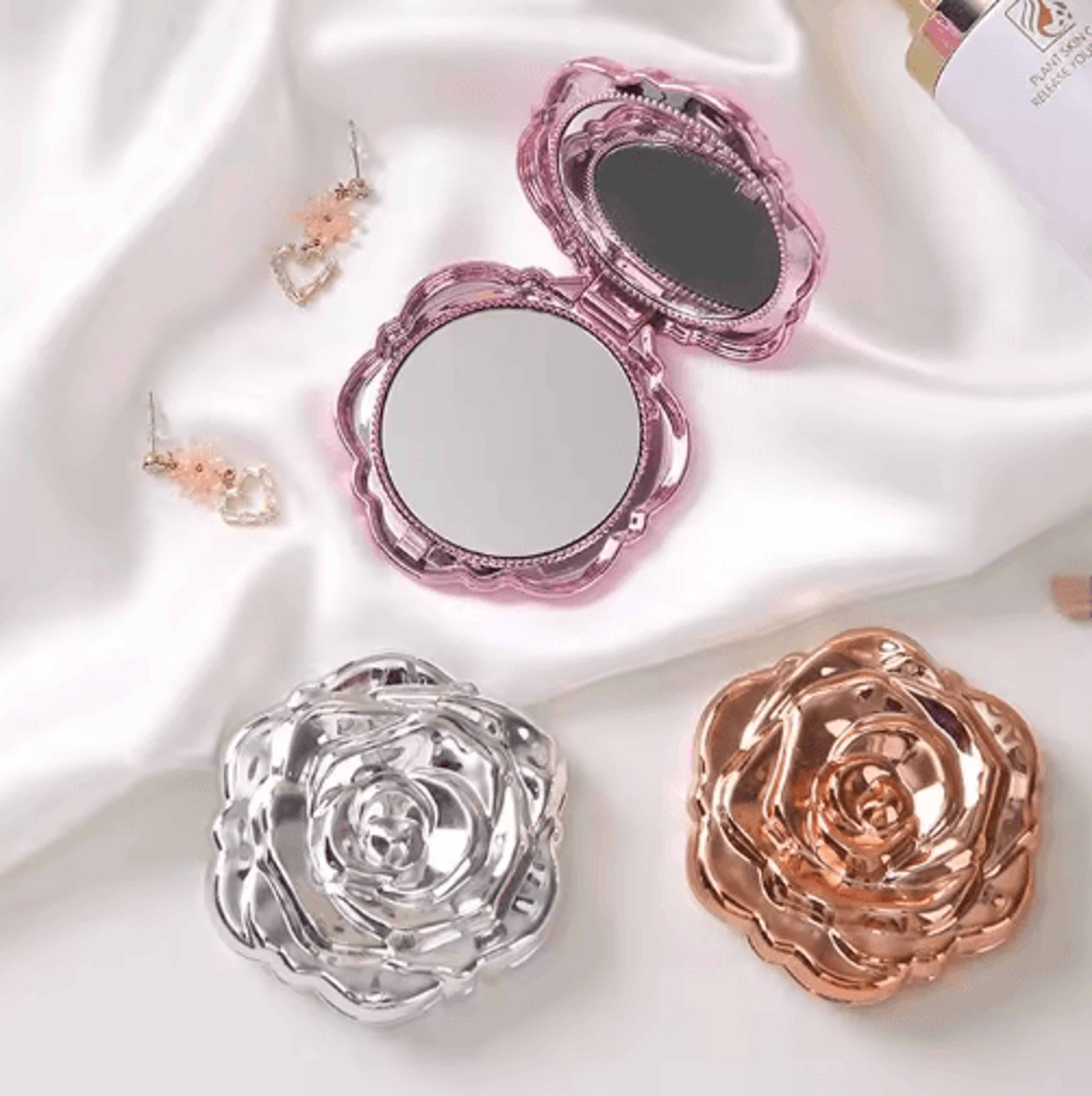 Retro Rose Pocket Mirror  DoubleSided Mini Floral Makeup Mirror 16