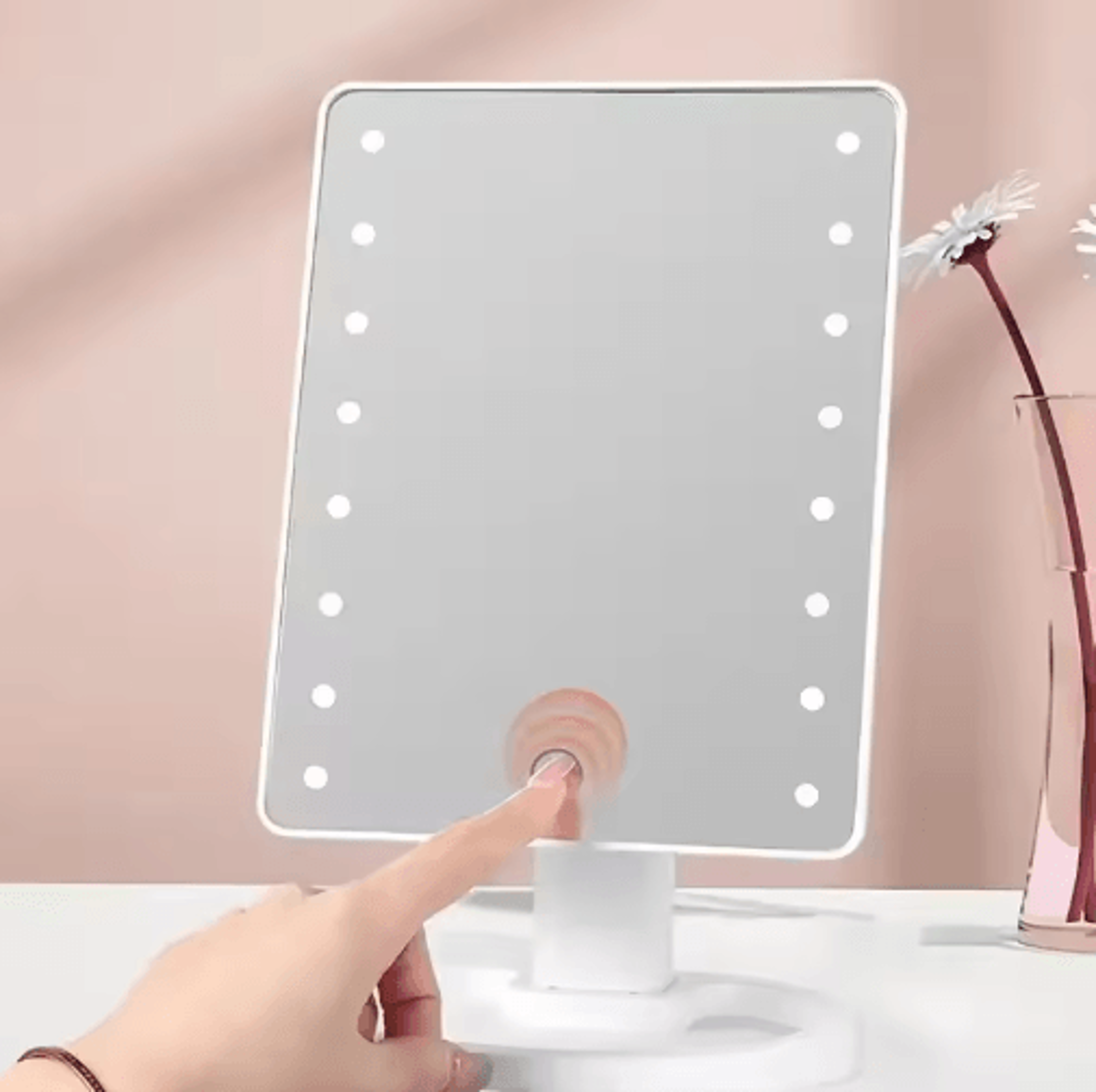Square LED Vanity Mirror  Adjustable Lighted Makeup Mirror With Organizer Stand 1