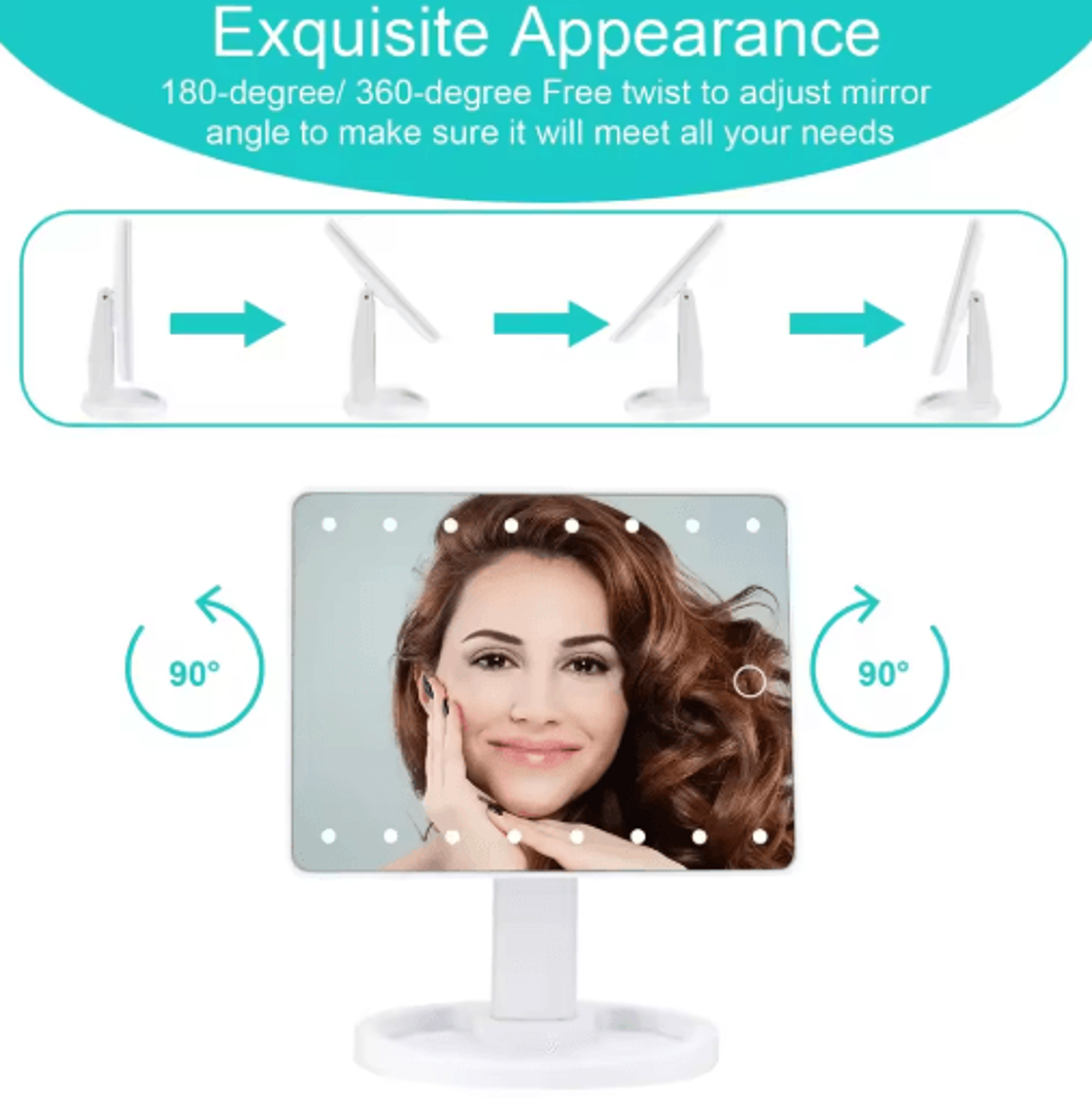 Square LED Vanity Mirror  Adjustable Lighted Makeup Mirror With Organizer Stand 4