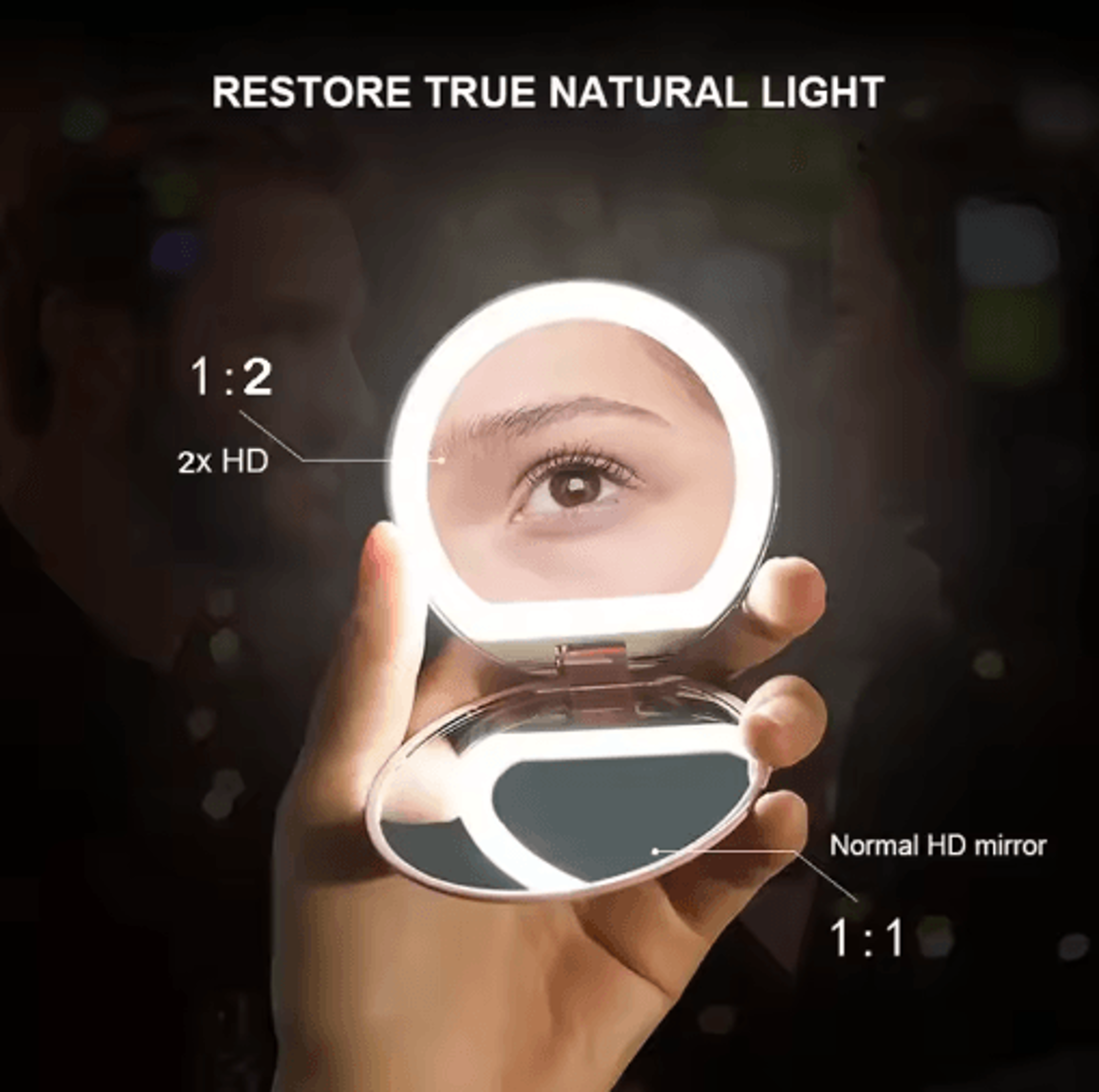 USB Rechargeable LED Pocket Mirror  Smart Touch Foldable Travel Makeup Mirror 0