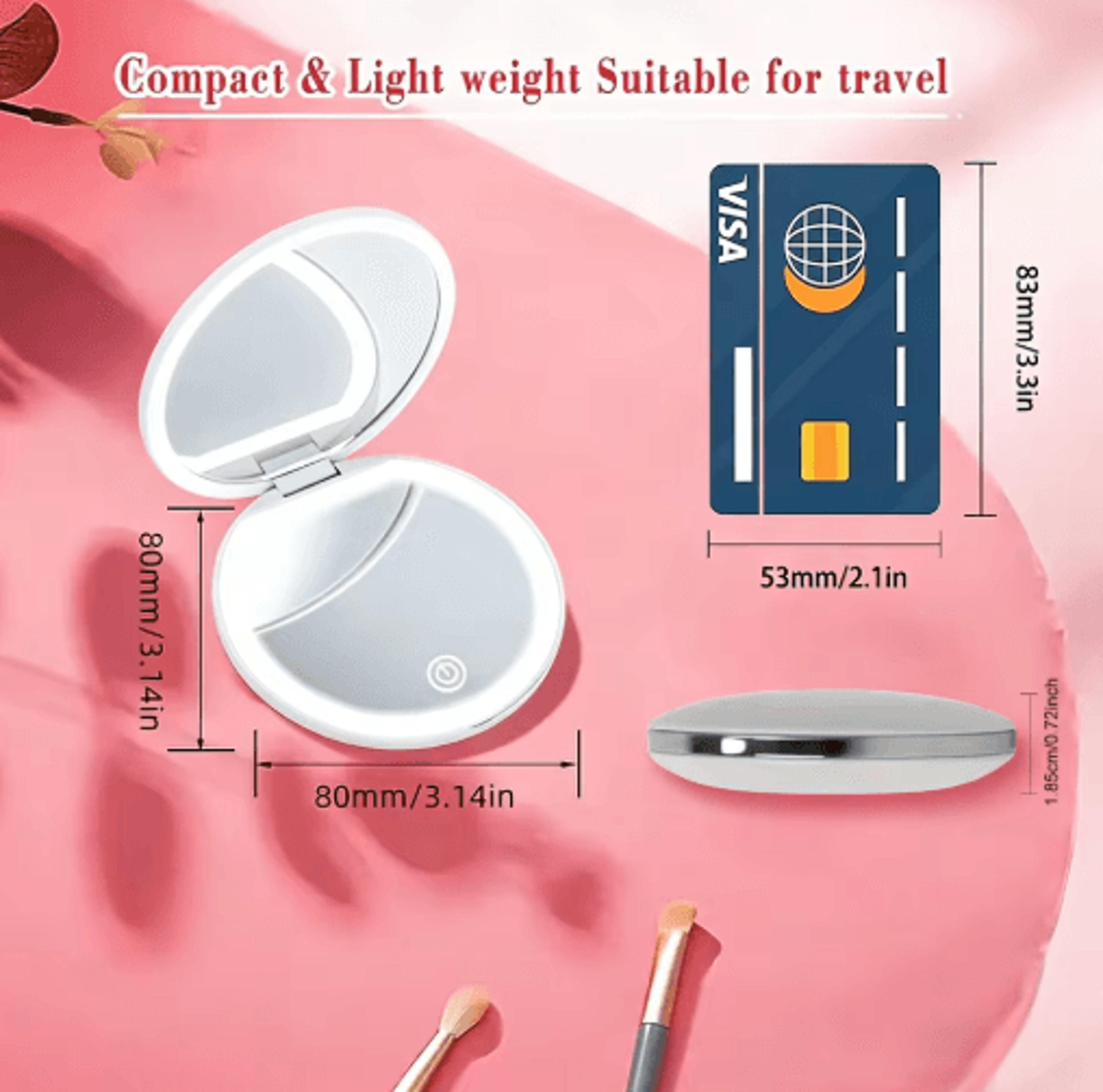 USB Rechargeable LED Pocket Mirror  Smart Touch Foldable Travel Makeup Mirror 4