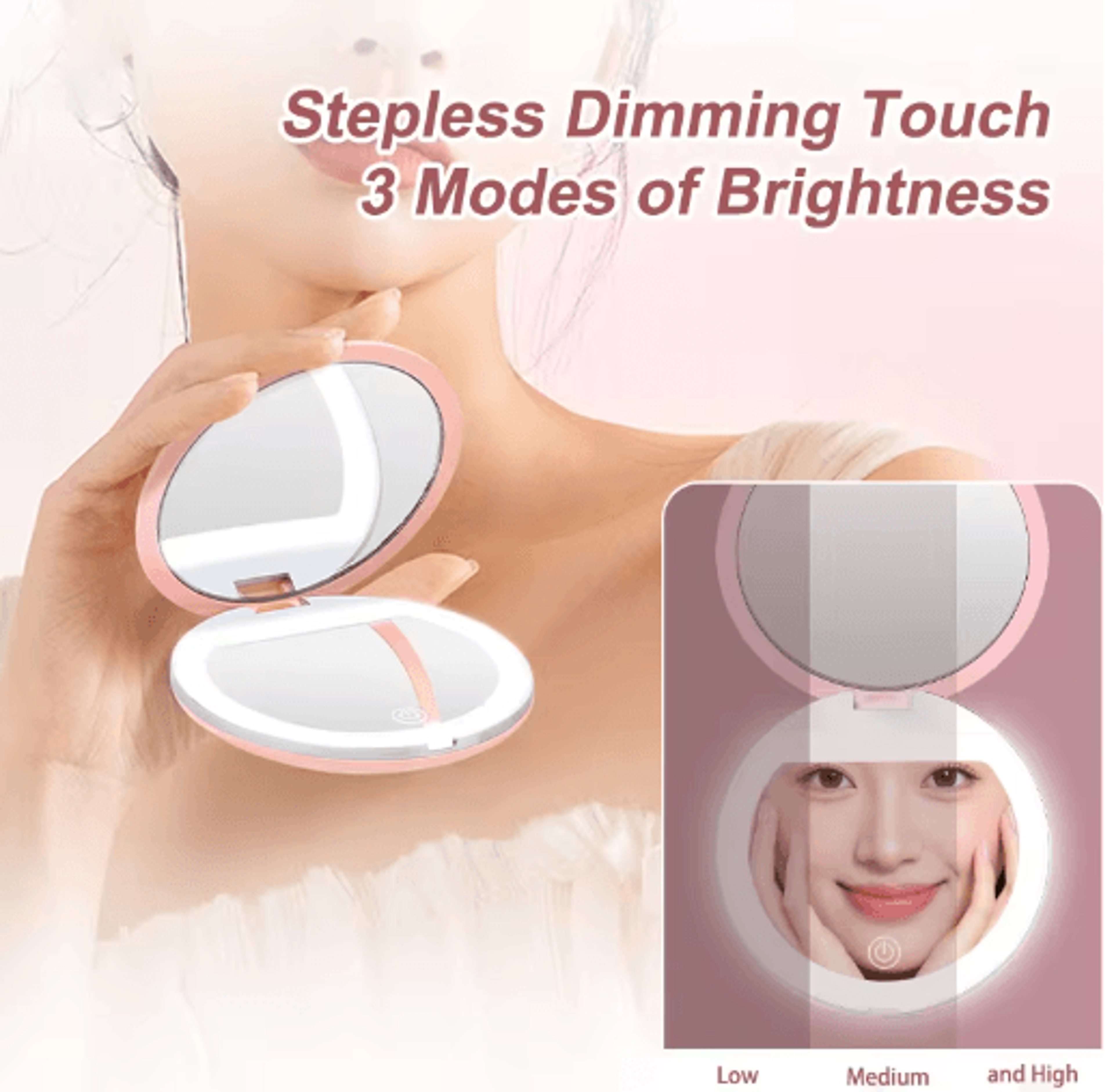 USB Rechargeable LED Pocket Mirror  Smart Touch Foldable Travel Makeup Mirror 6