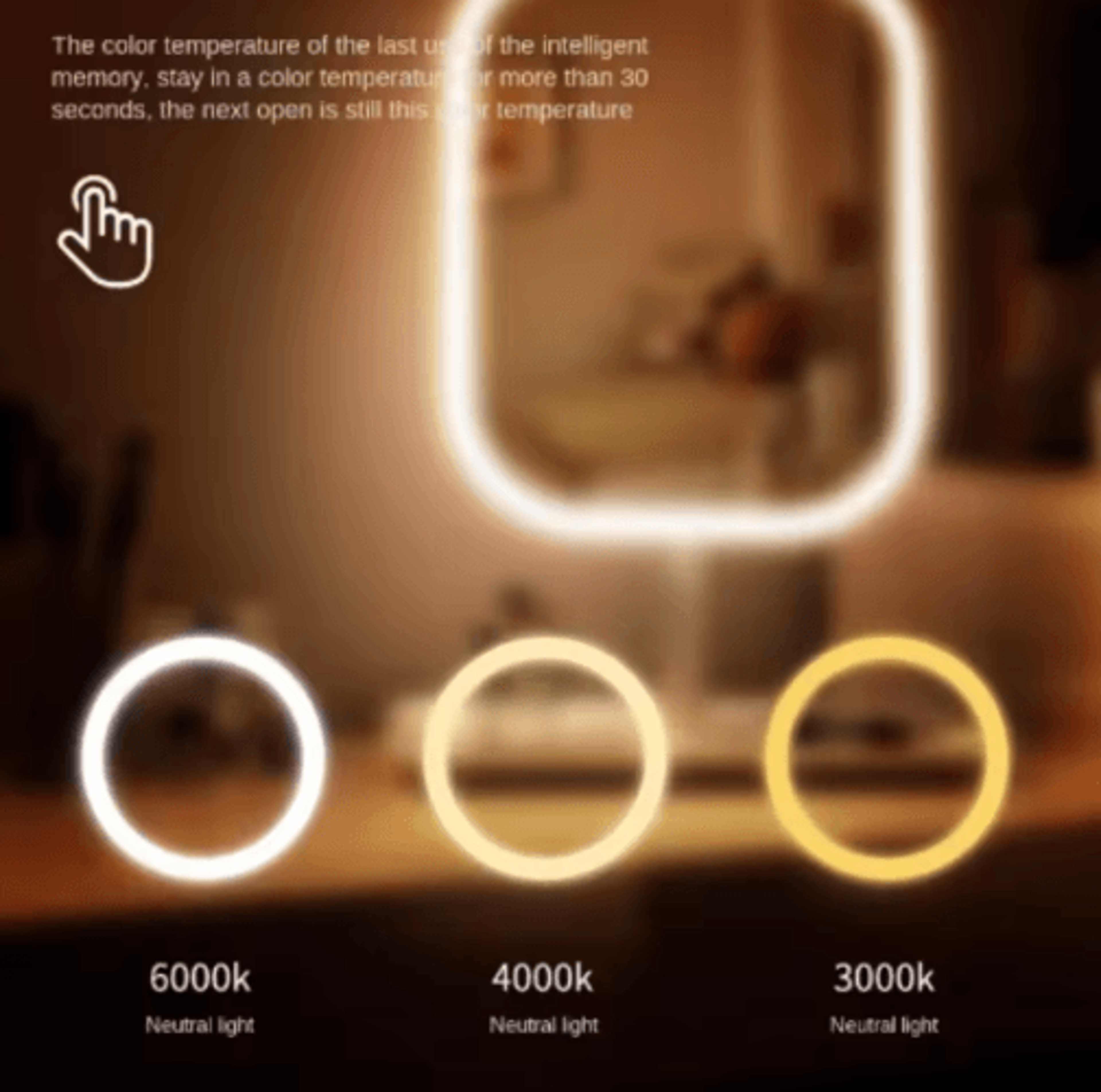 3Color LED Vanity Mirror  Dimmable Touch Control Desktop Makeup Mirror 5