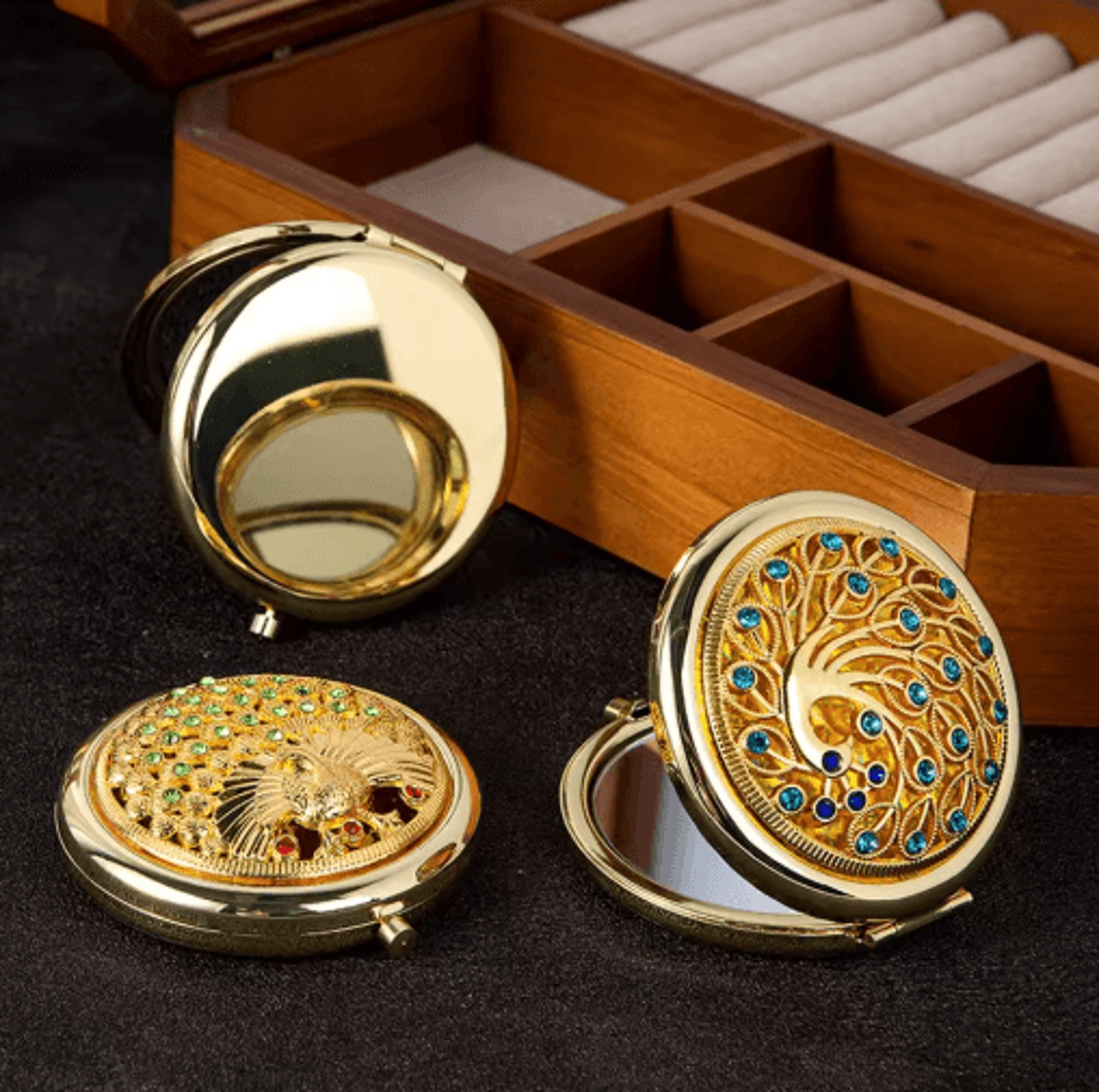 Vintage Round Pocket Mirror  Foldable Handheld Travel Cosmetic Mirror 8
