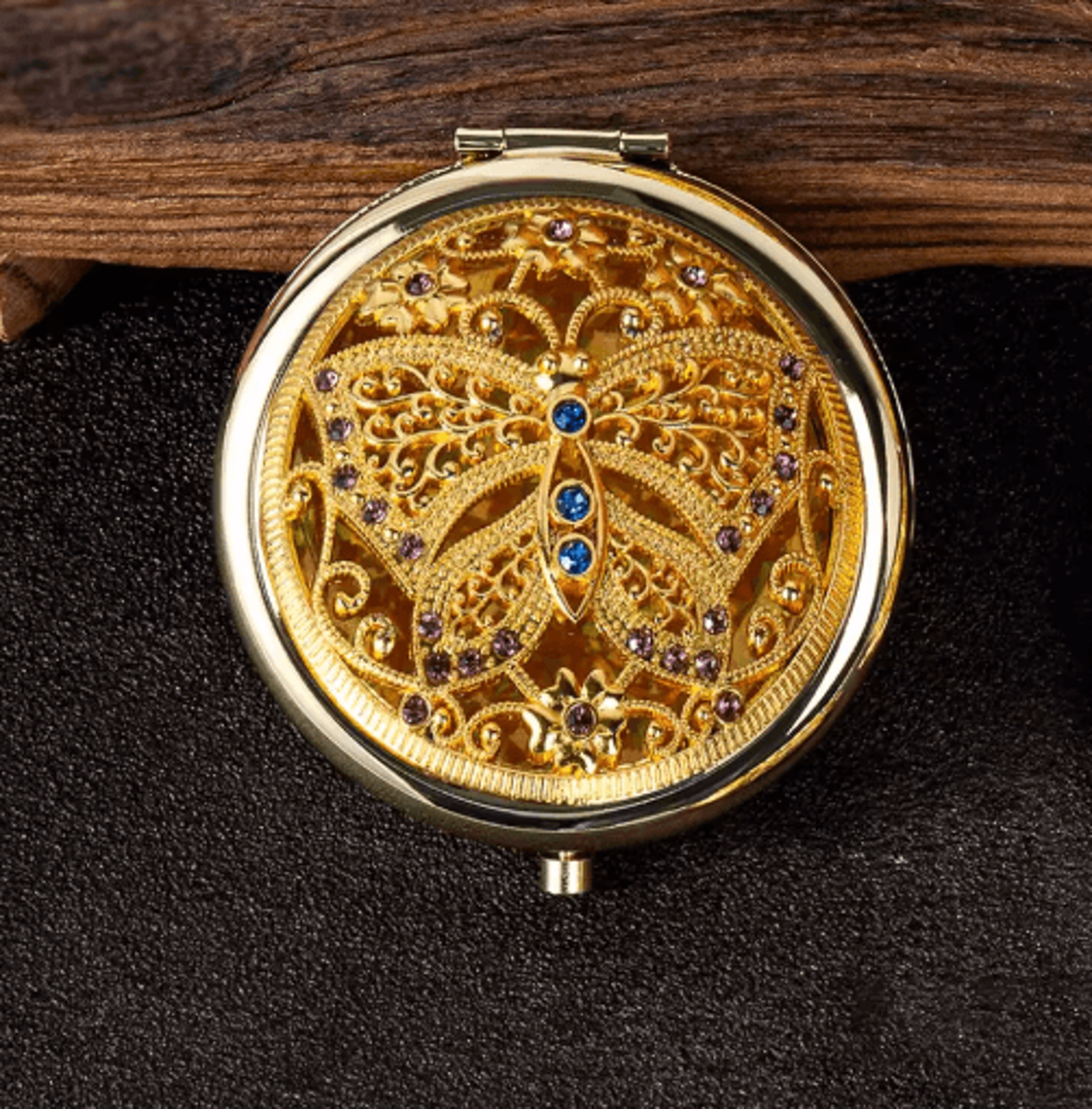 Vintage Round Pocket Mirror  Foldable Handheld Travel Cosmetic Mirror 5