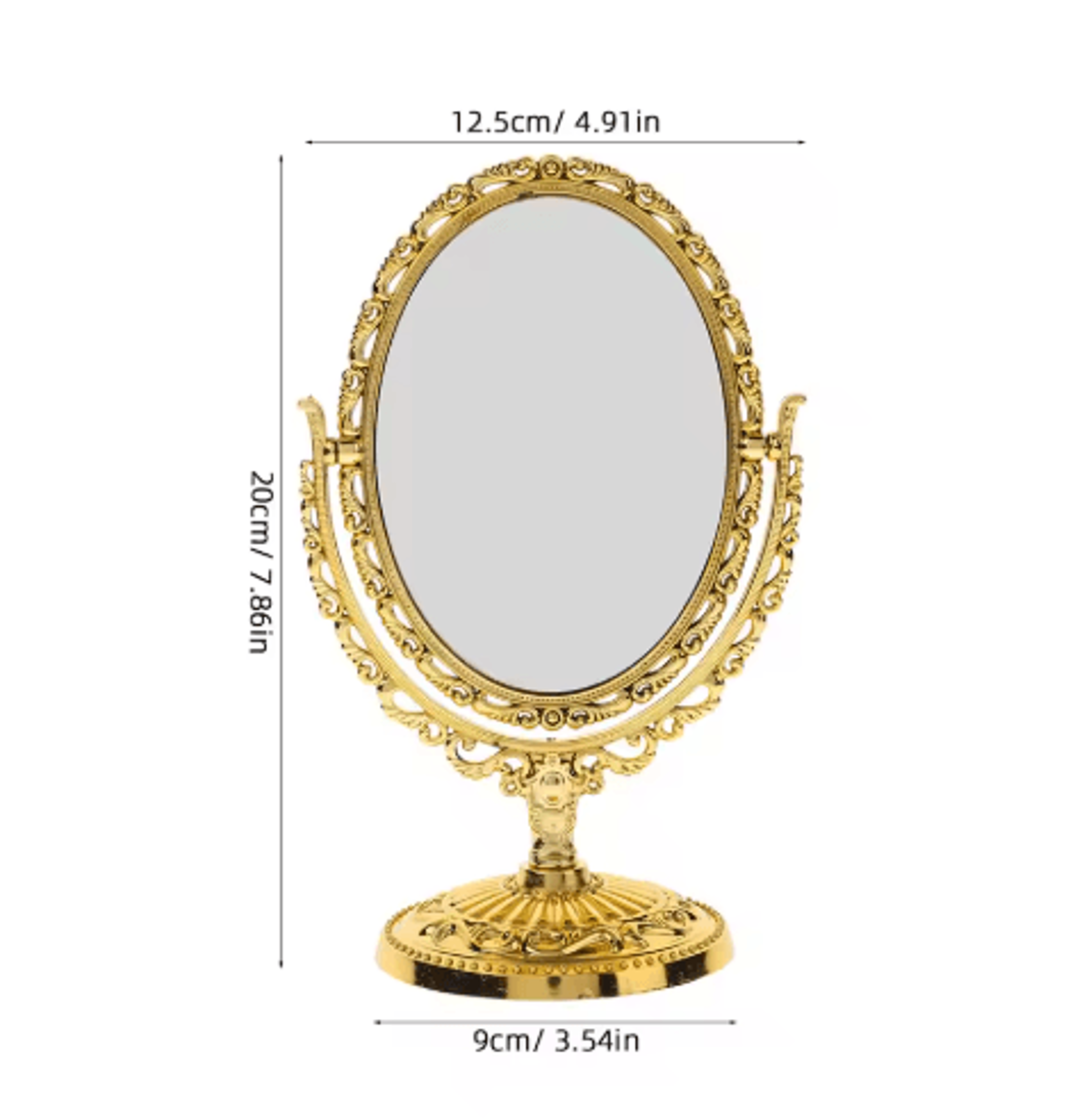 Vintage Oval Vanity Mirror  DoubleSided Rotating Golden Desktop Mirror 2