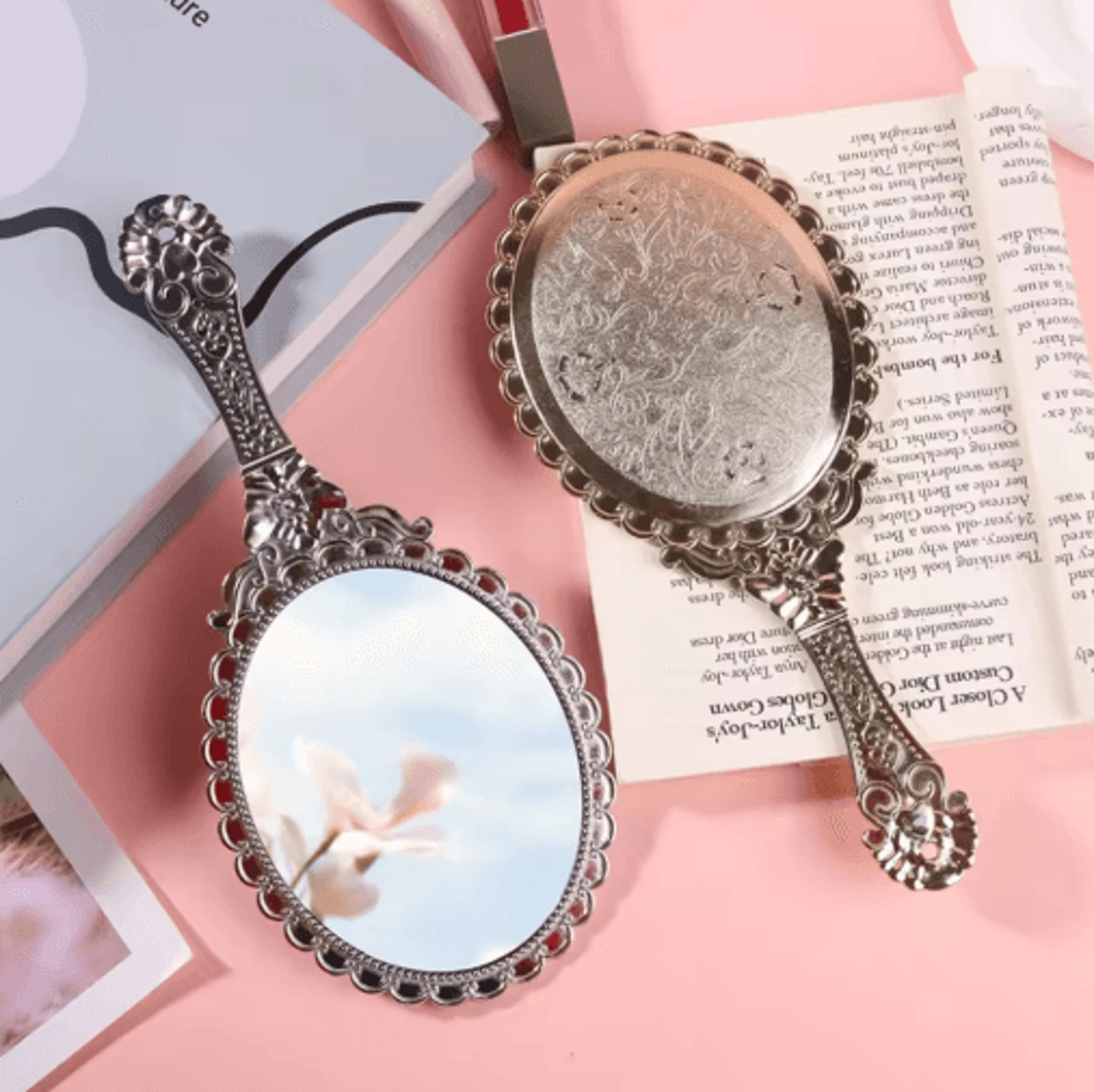 European Vintage Handheld Makeup Mirror  Portable Decorative Beauty Mirror 0