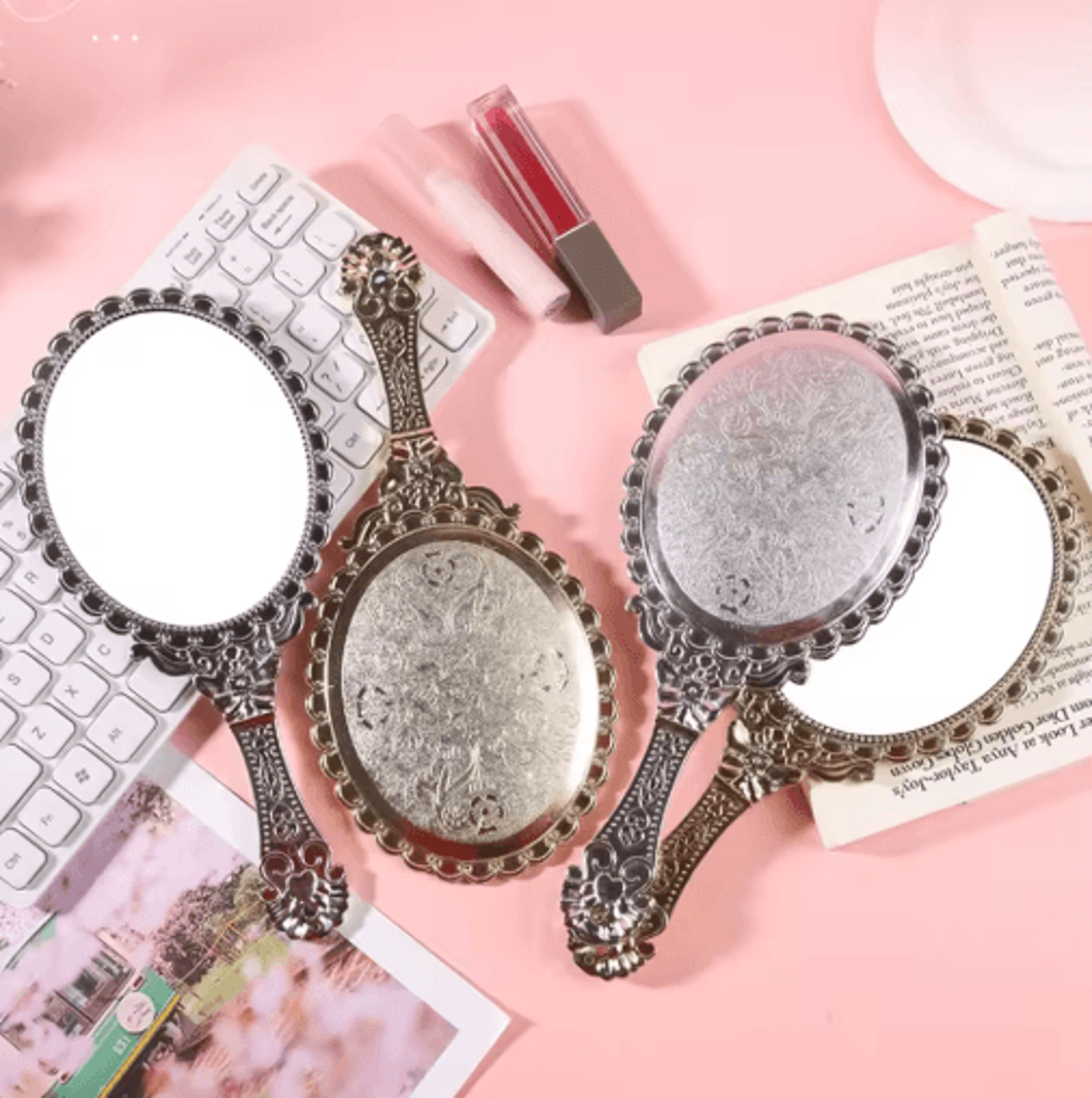 European Vintage Handheld Makeup Mirror  Portable Decorative Beauty Mirror 6