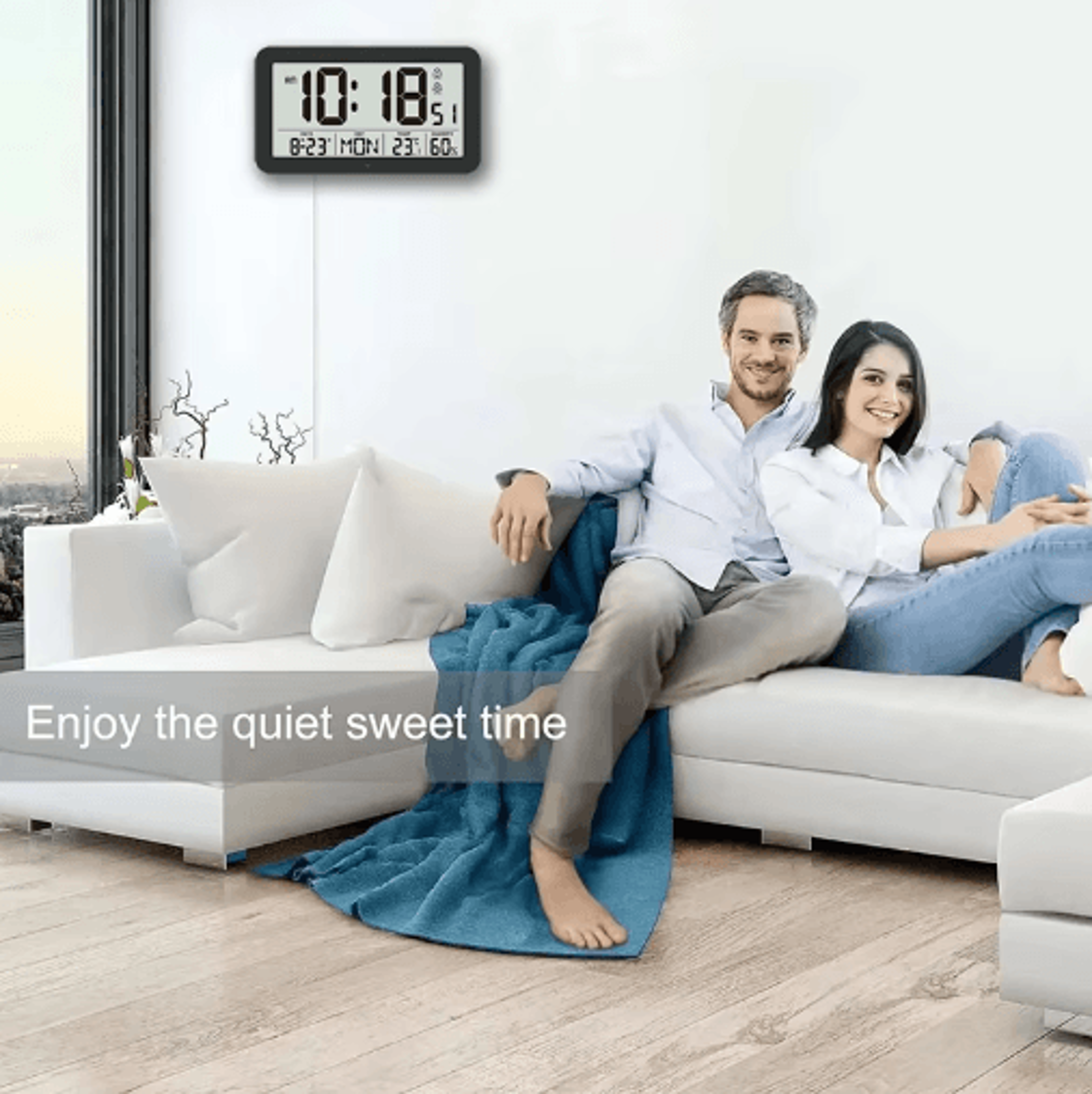 85 Digital Wall  Desk Clock  LCD Alarm Clock With Temperature Humidity  Calendar 6