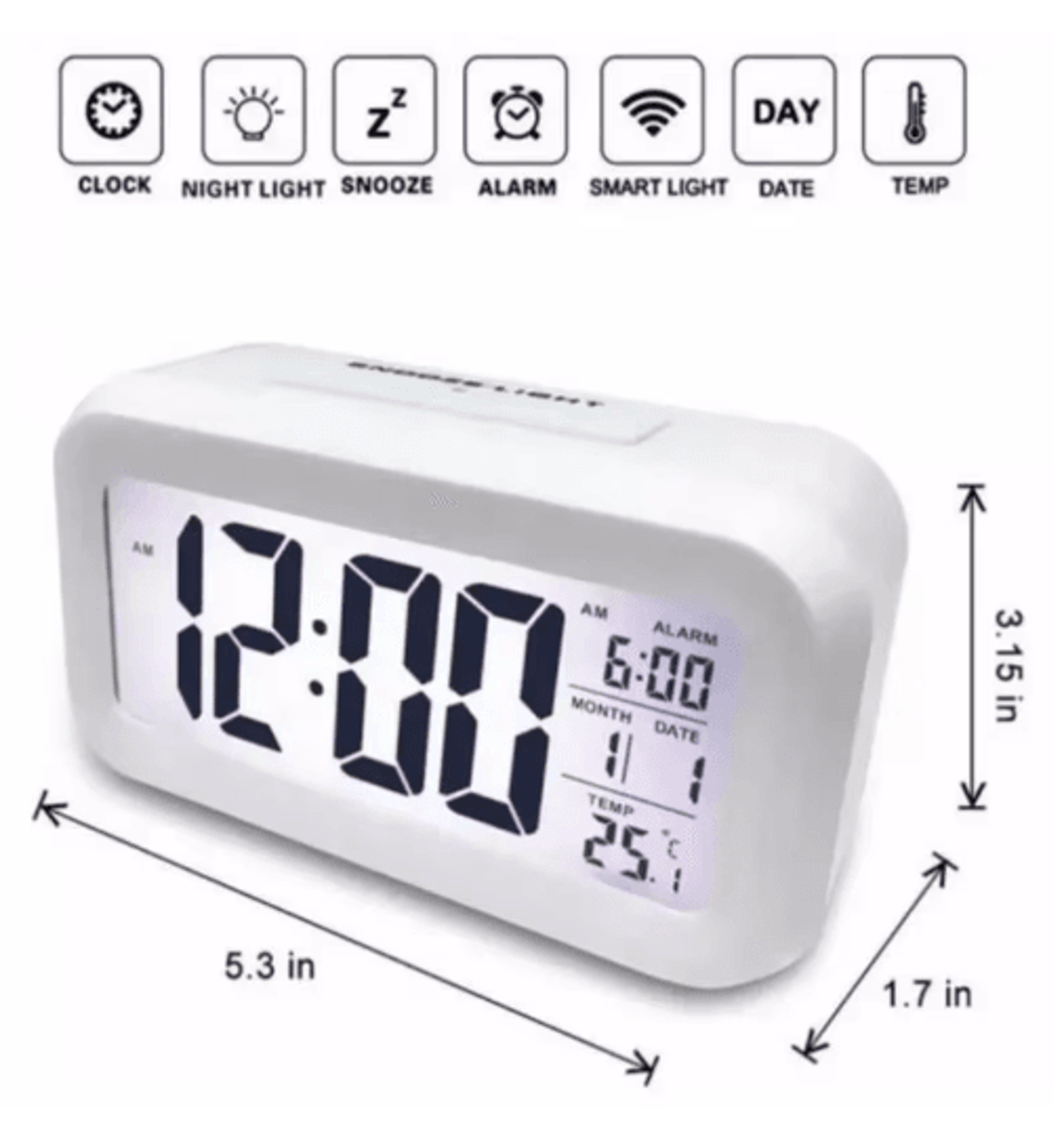 Digital LED Alarm Table Clock  Modern Desktop  Bedside Time Display 7