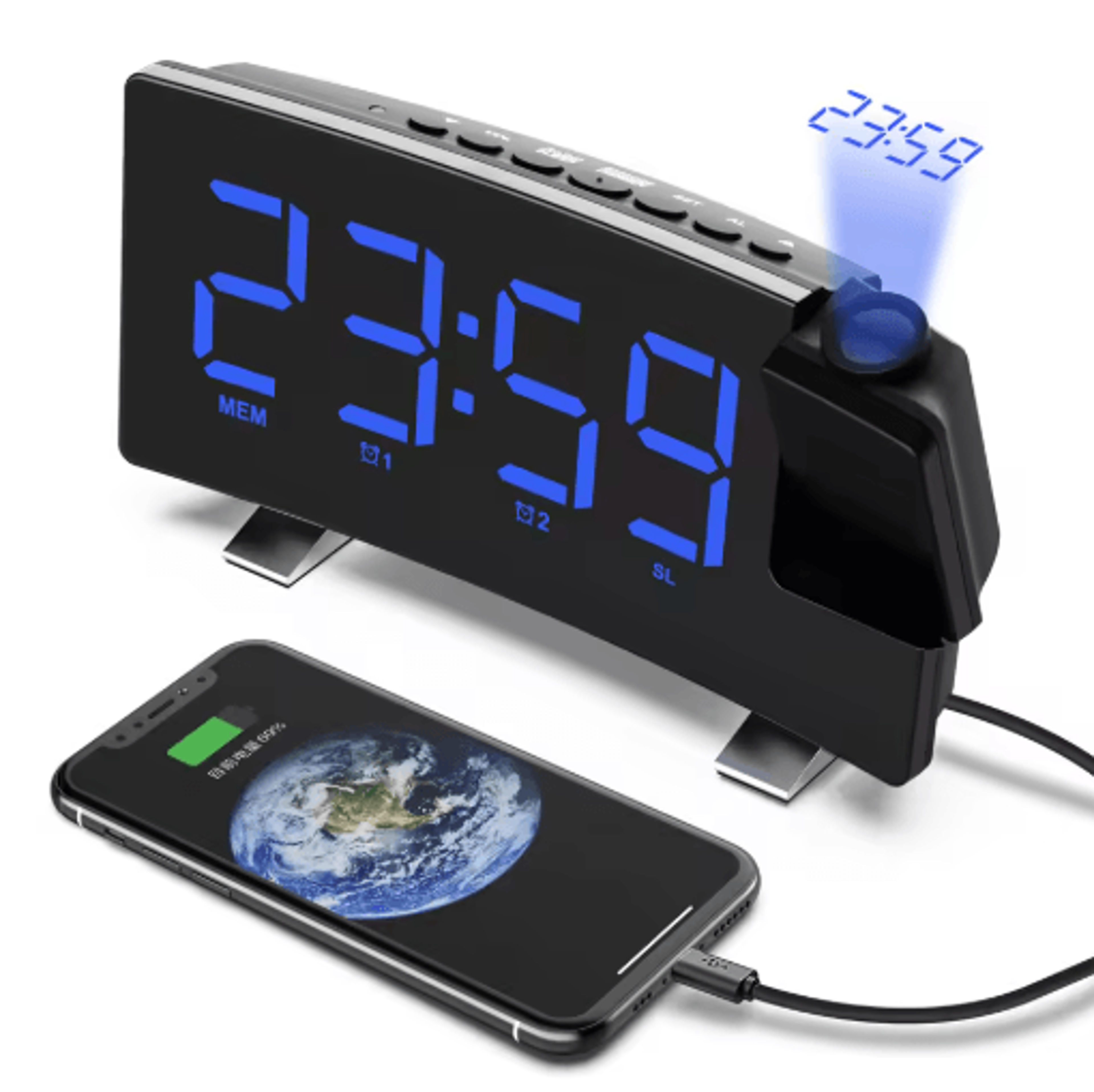 180 Projection Digital Alarm Clock  Large LED Bedroom Clock For Wall  Ceiling 0
