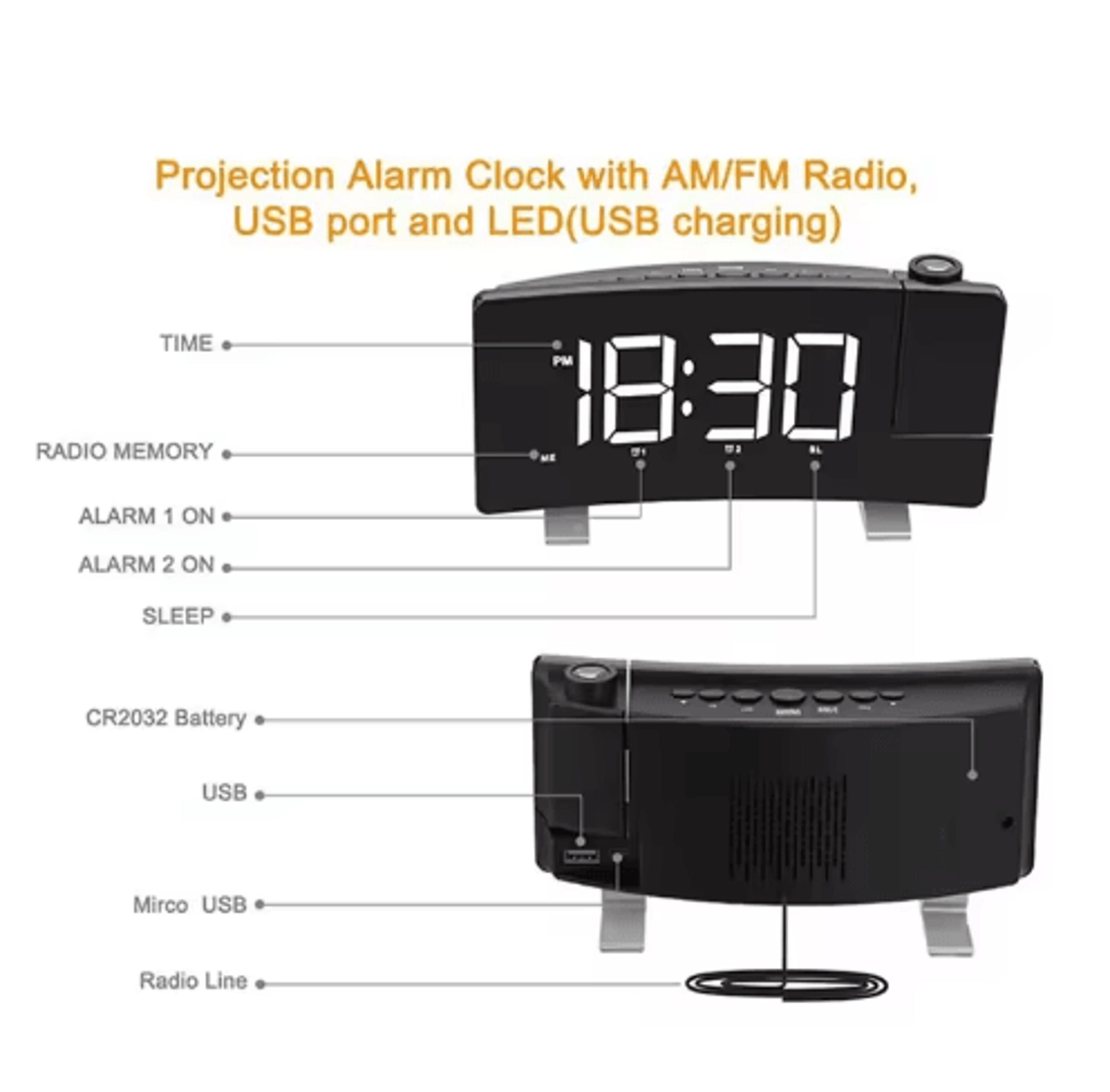 180 Projection Digital Alarm Clock  Large LED Bedroom Clock For Wall  Ceiling 5