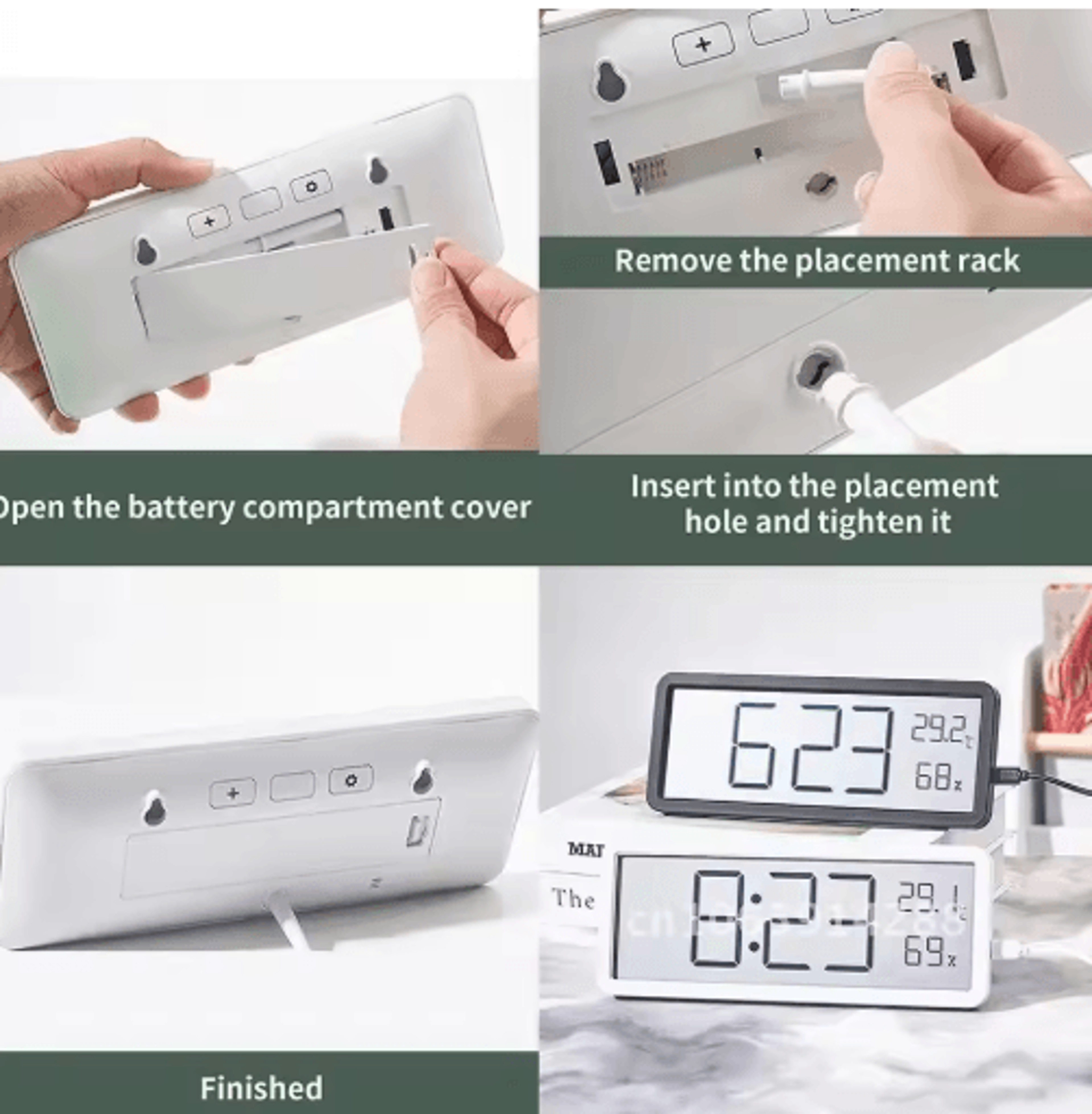 Multifunctional LED Wall Clock  Digital Temperature Humidity  Alarm Display 5
