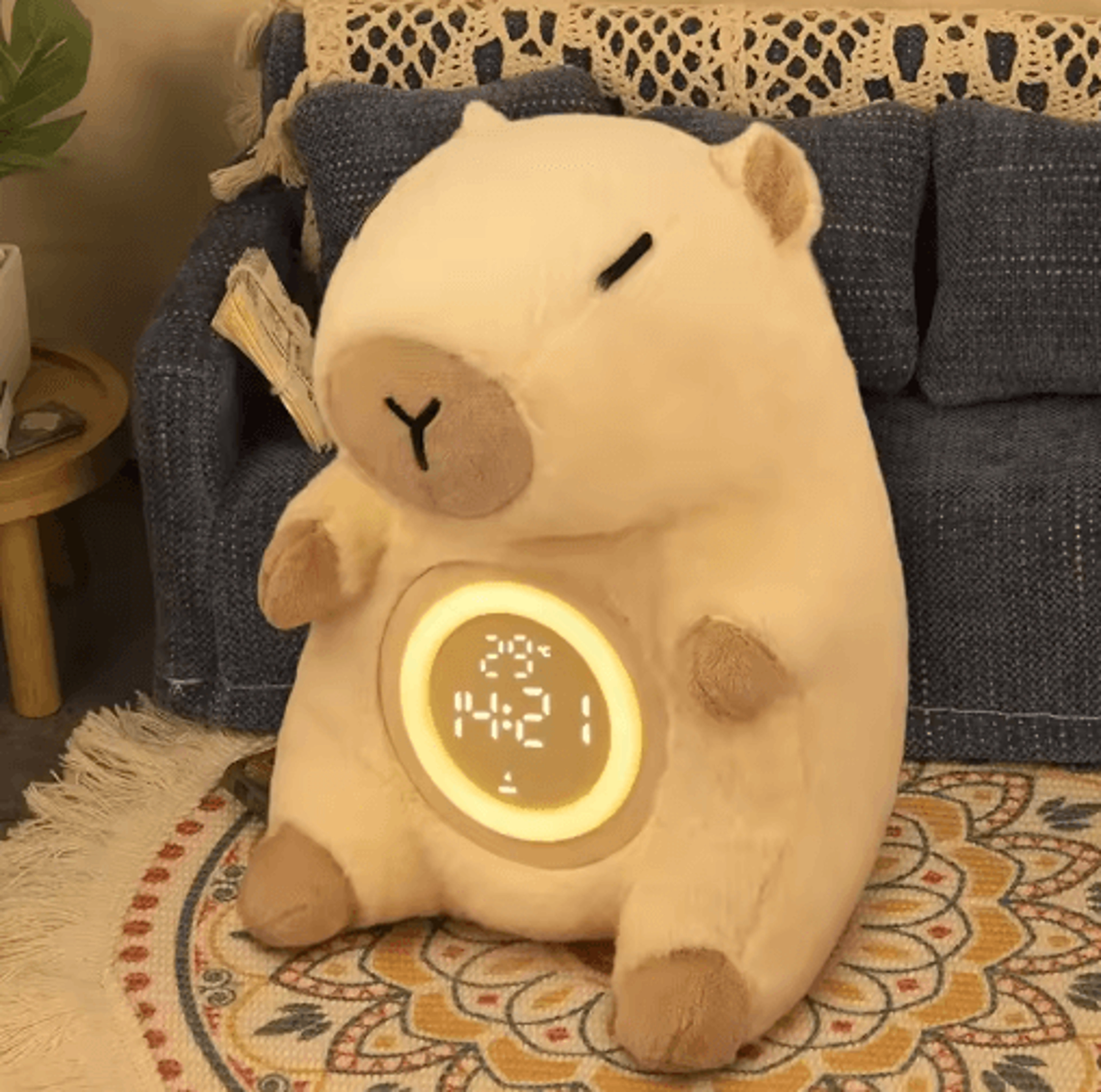 Cute Capybara Alarm Clock  Plush Night Light With Dual Alarm  Temperature Display 1
