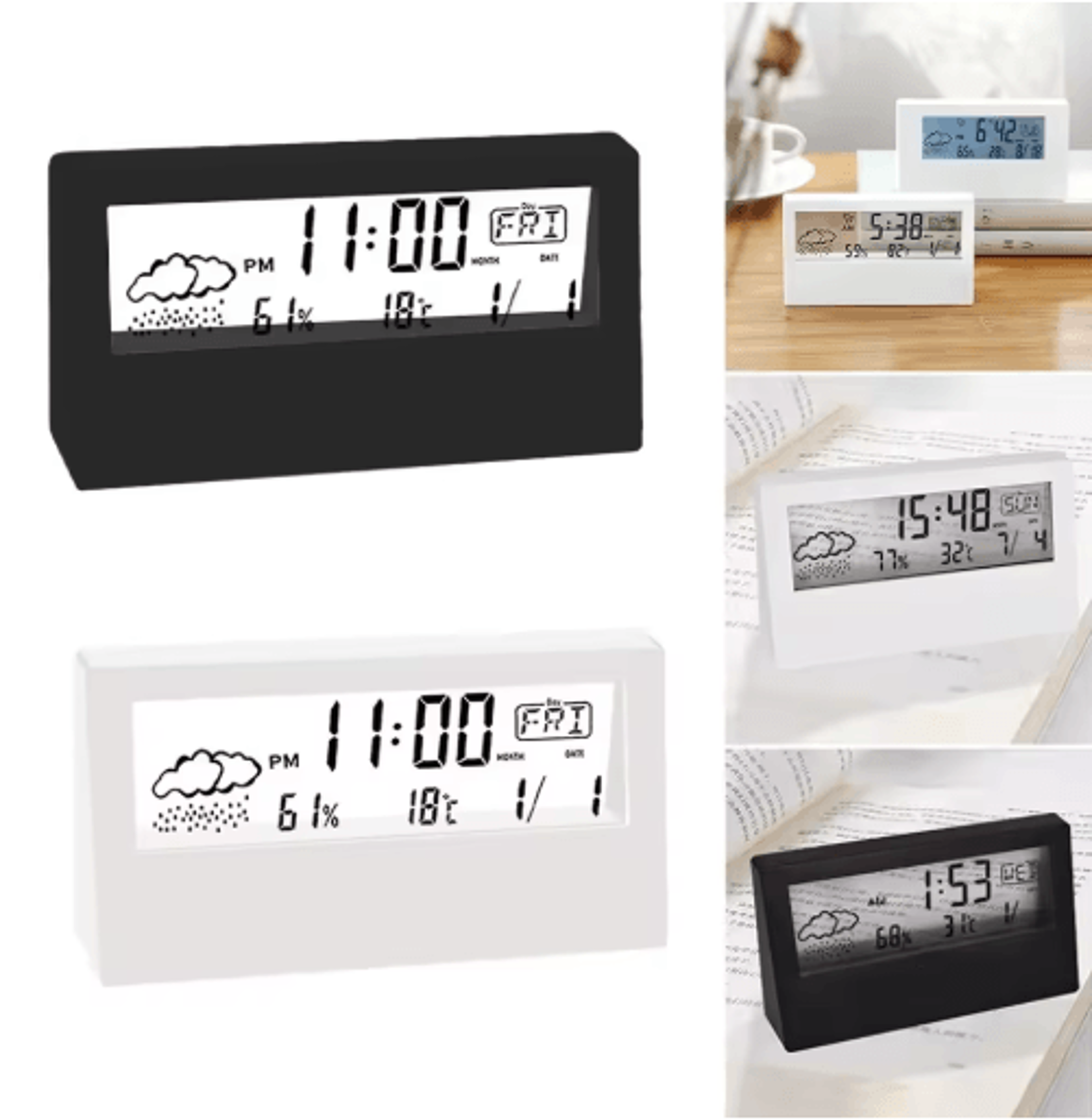 Digital ThermoHygrometer Alarm Clock  Temperature  Humidity Desktop Display 7