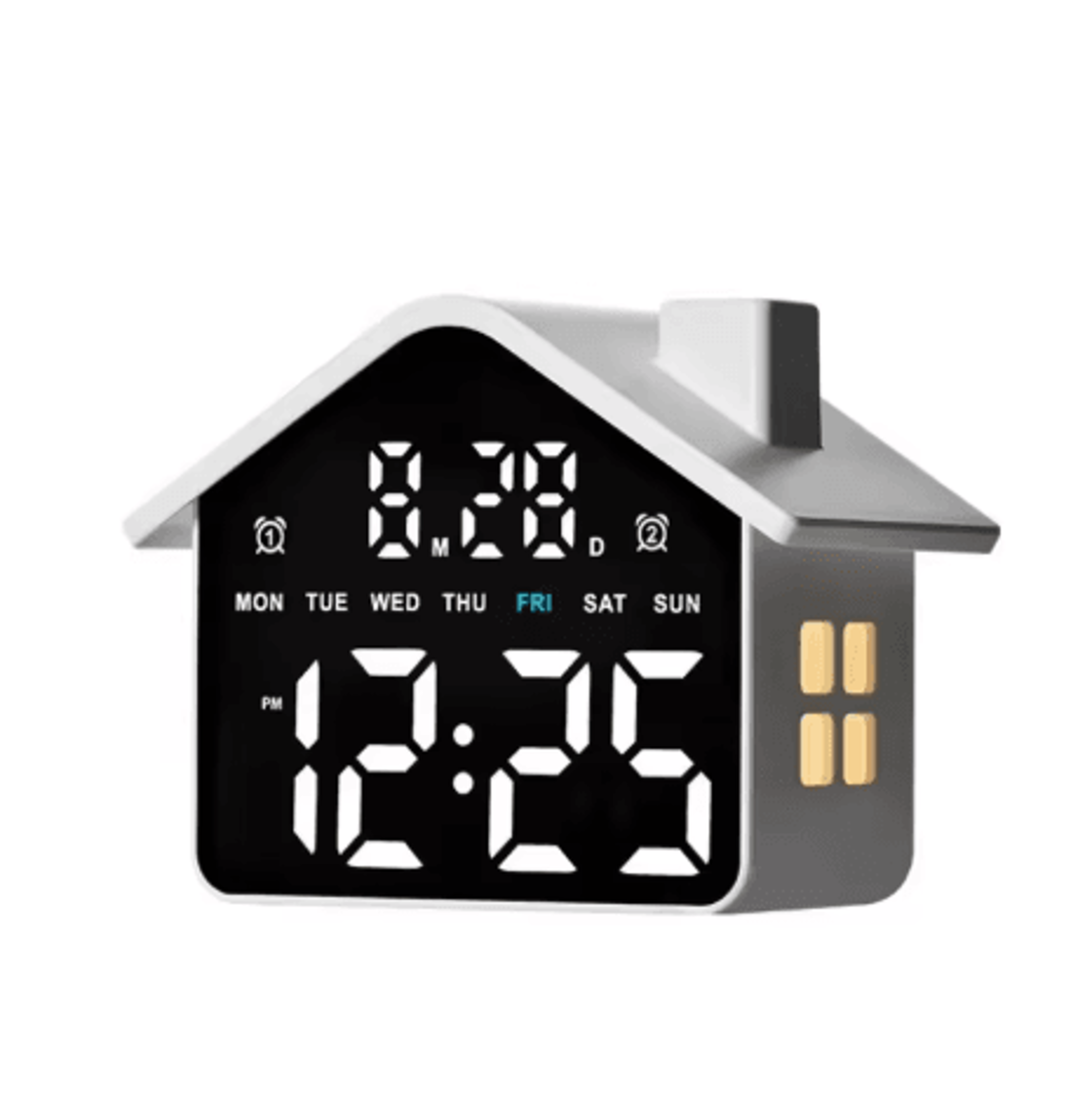 HouseShaped LED Alarm Clock  Dimmable Night Light With Date  Week Display 25