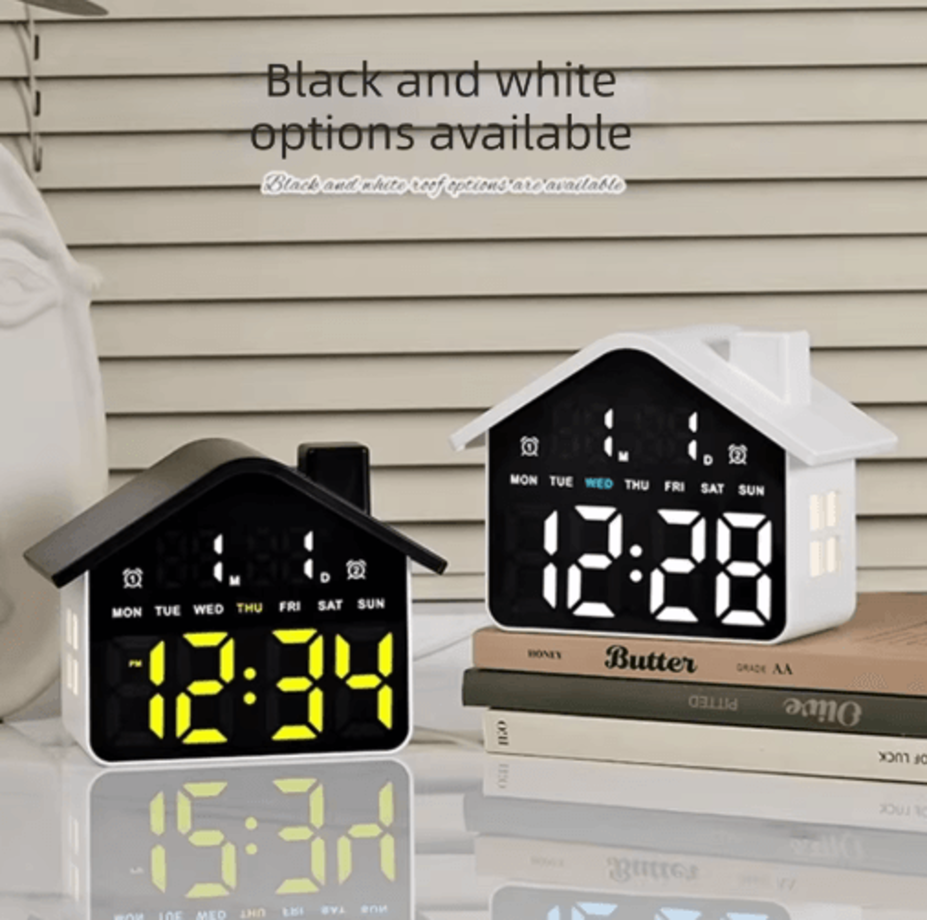 HouseShaped LED Alarm Clock  Dimmable Night Light With Date  Week Display 29