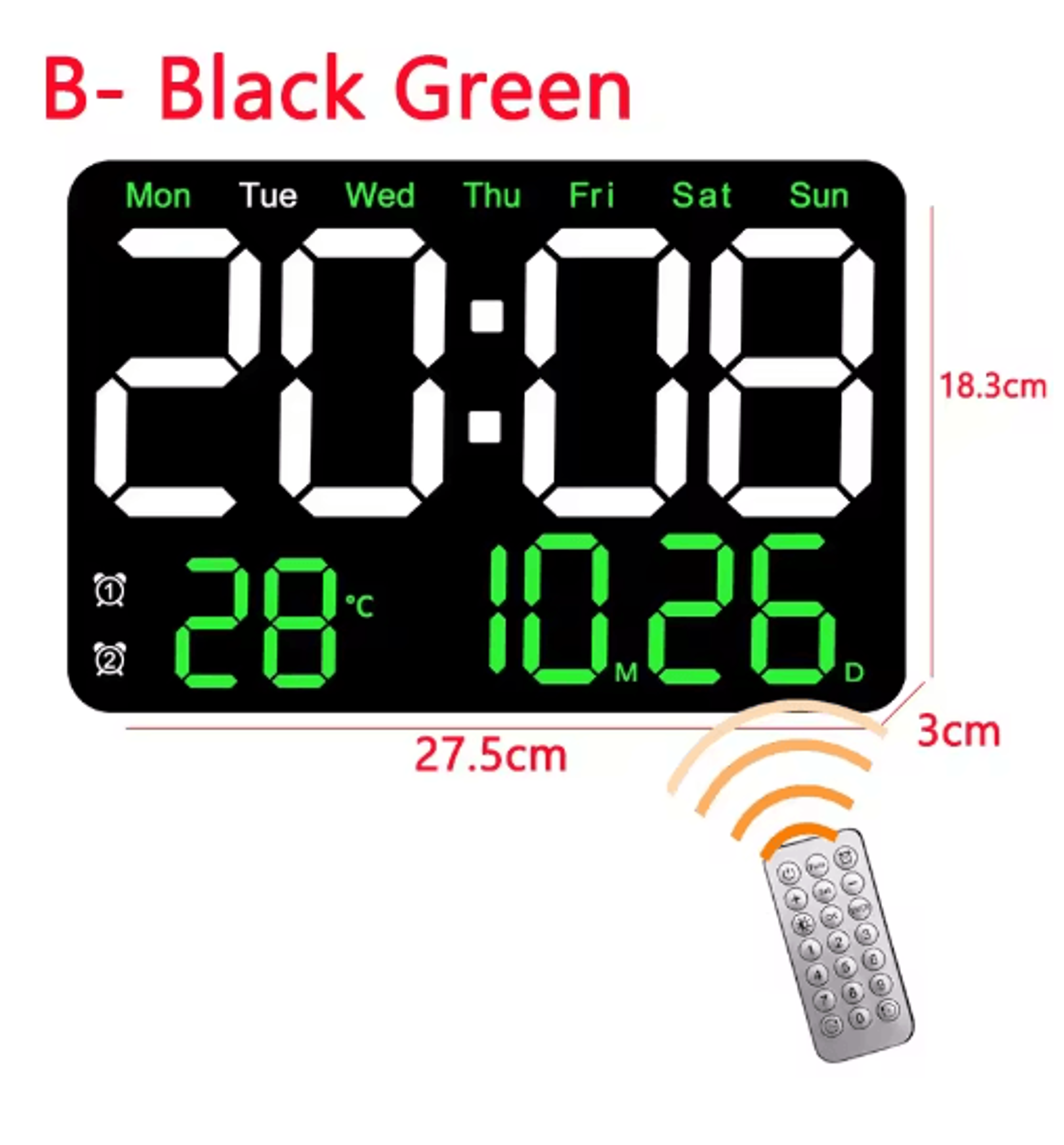 Large LED Digital Wall Clock  Temperature Humidity  Remote Control Display 7
