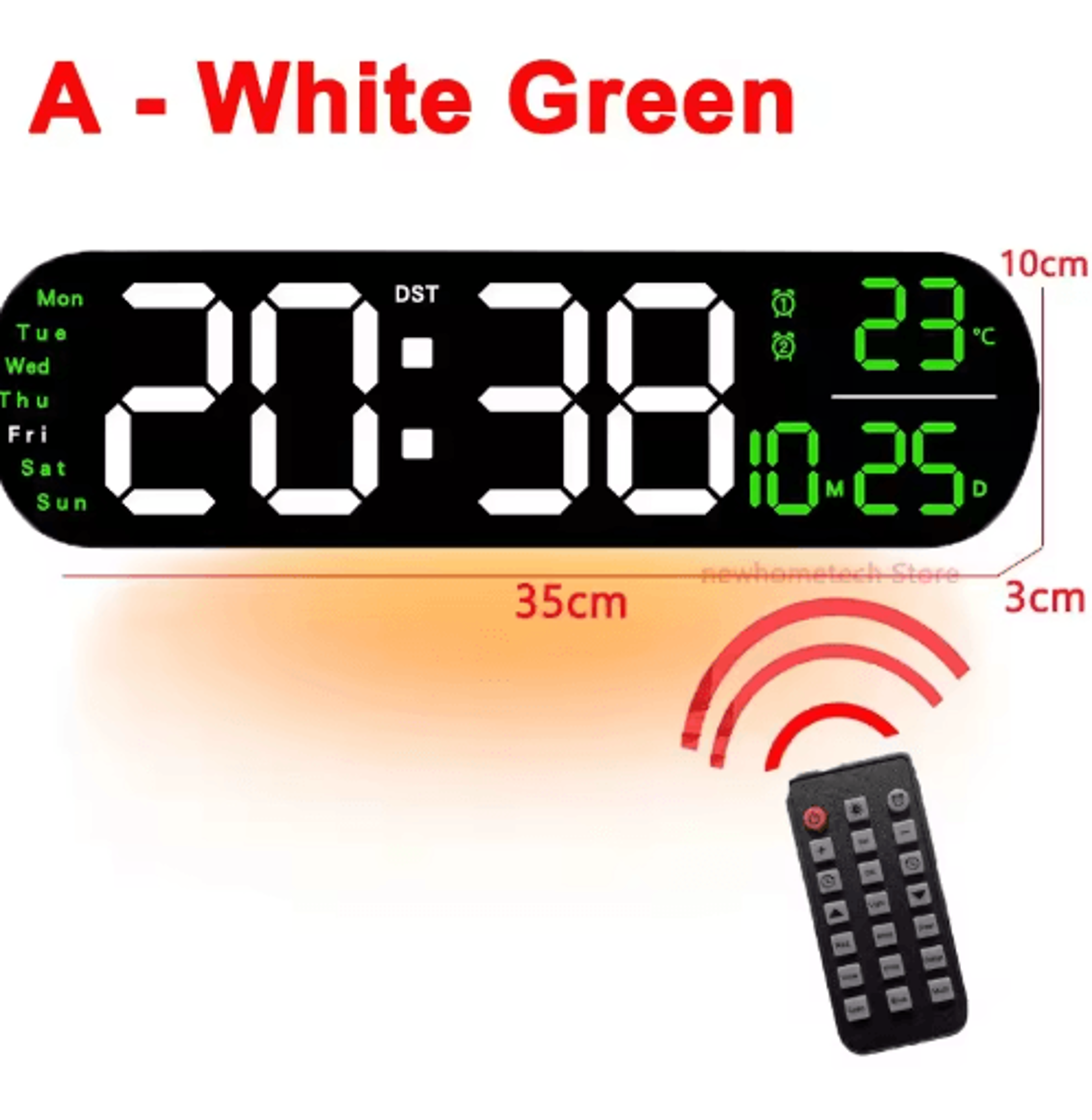 Large LED Digital Wall Clock  Temperature Humidity  Remote Control Display 16