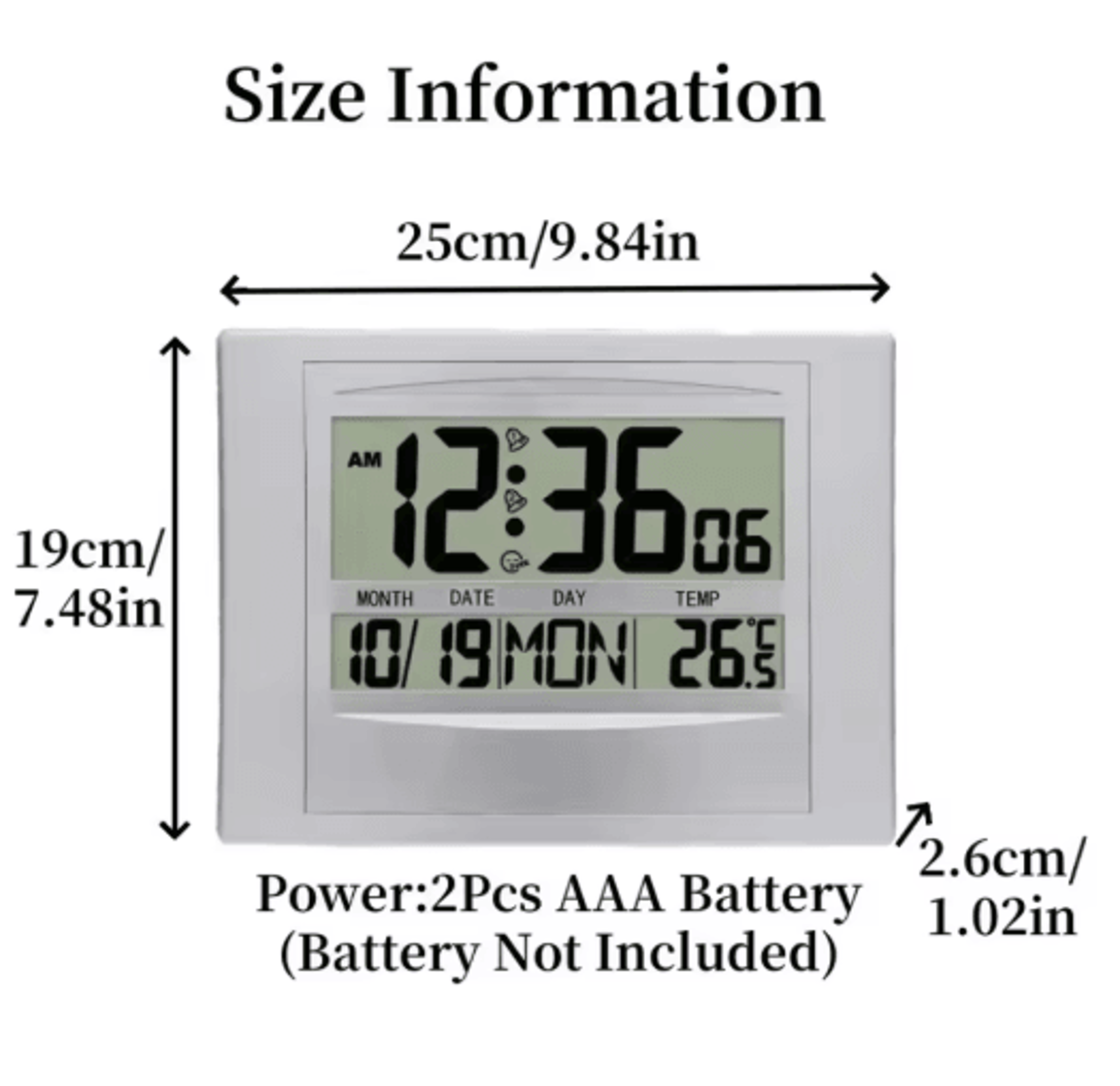 Large Display LCD Alarm Clock  Dual Alarm With Date Week  Temperature Display 6