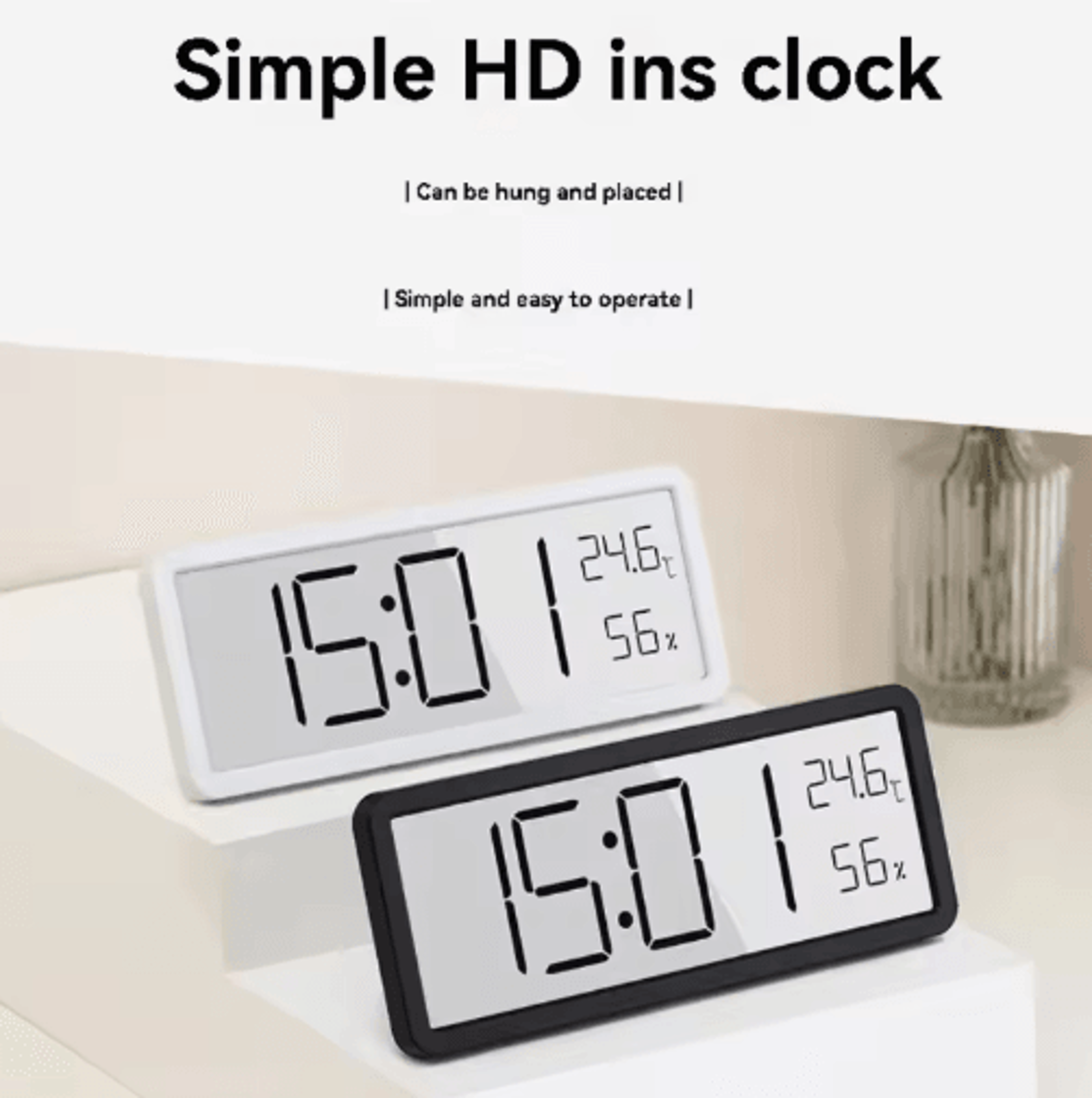 LCD Digital Wall  Desk Clock  Temperature And Humidity Display 6