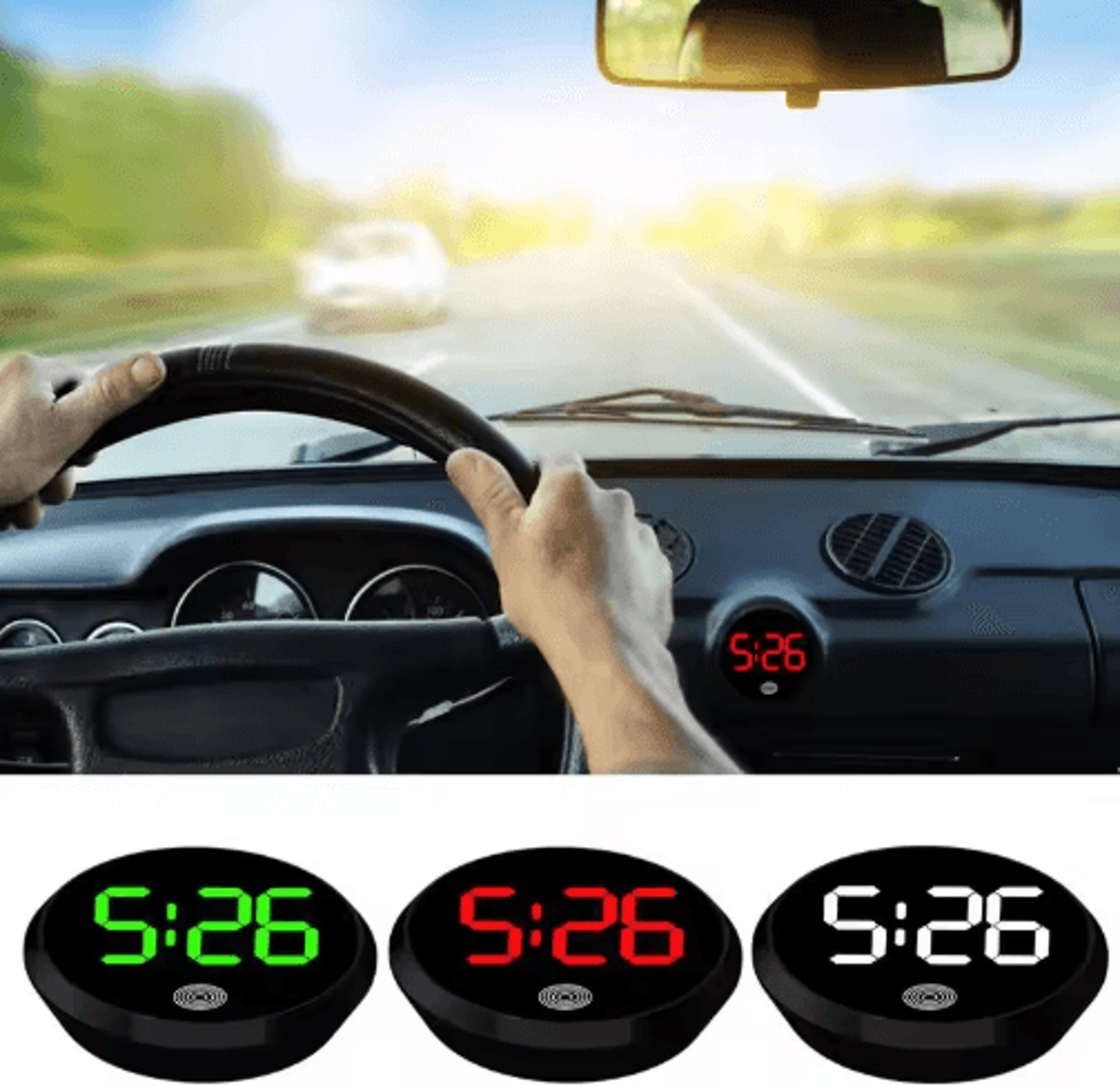 TouchActivated Car Vent Digital Clock  Waterproof LED Dashboard Time Display 6