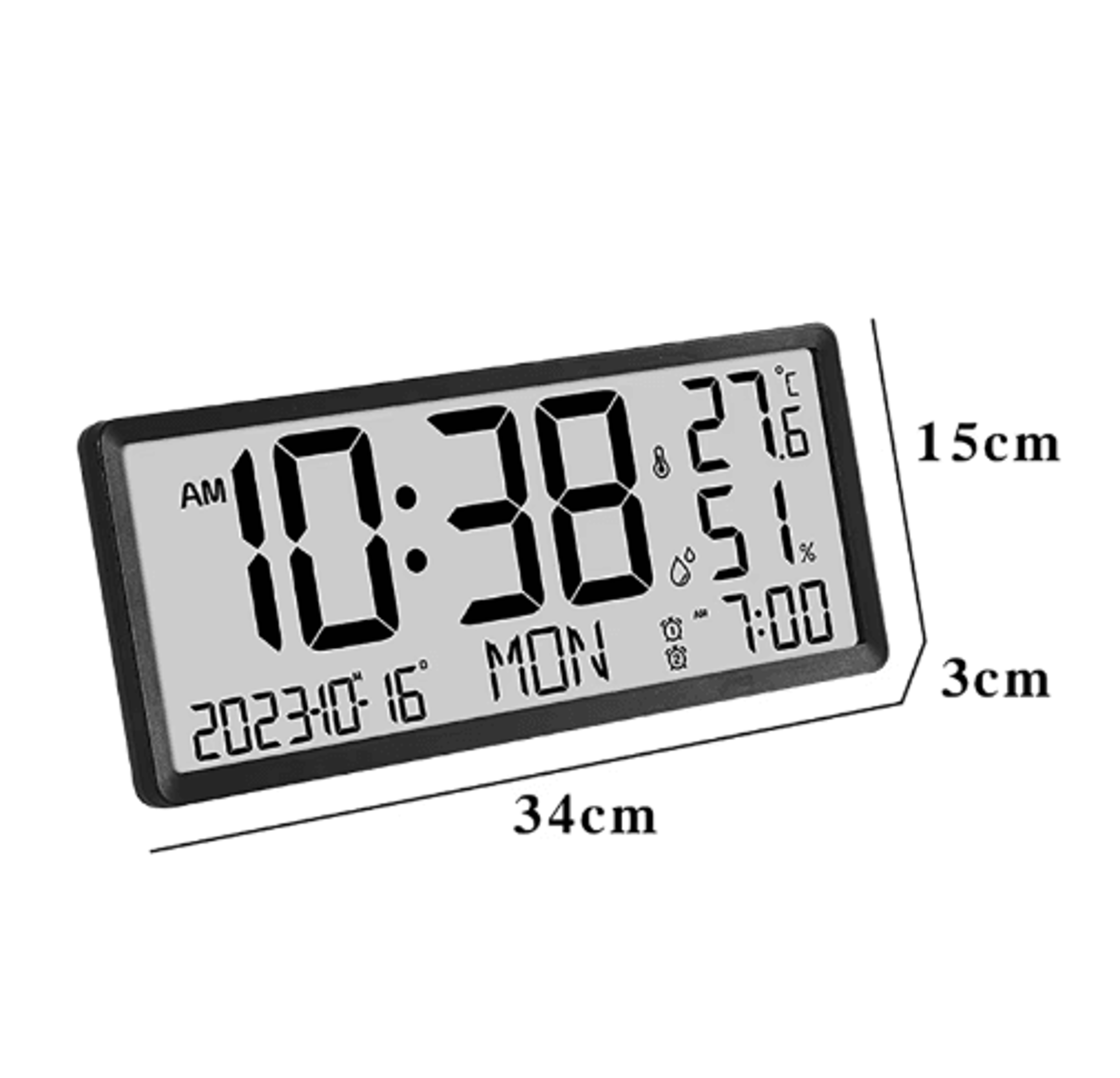Large LCD Wall Clock  Temperature Humidity  Multifunctional Alarm Display 3