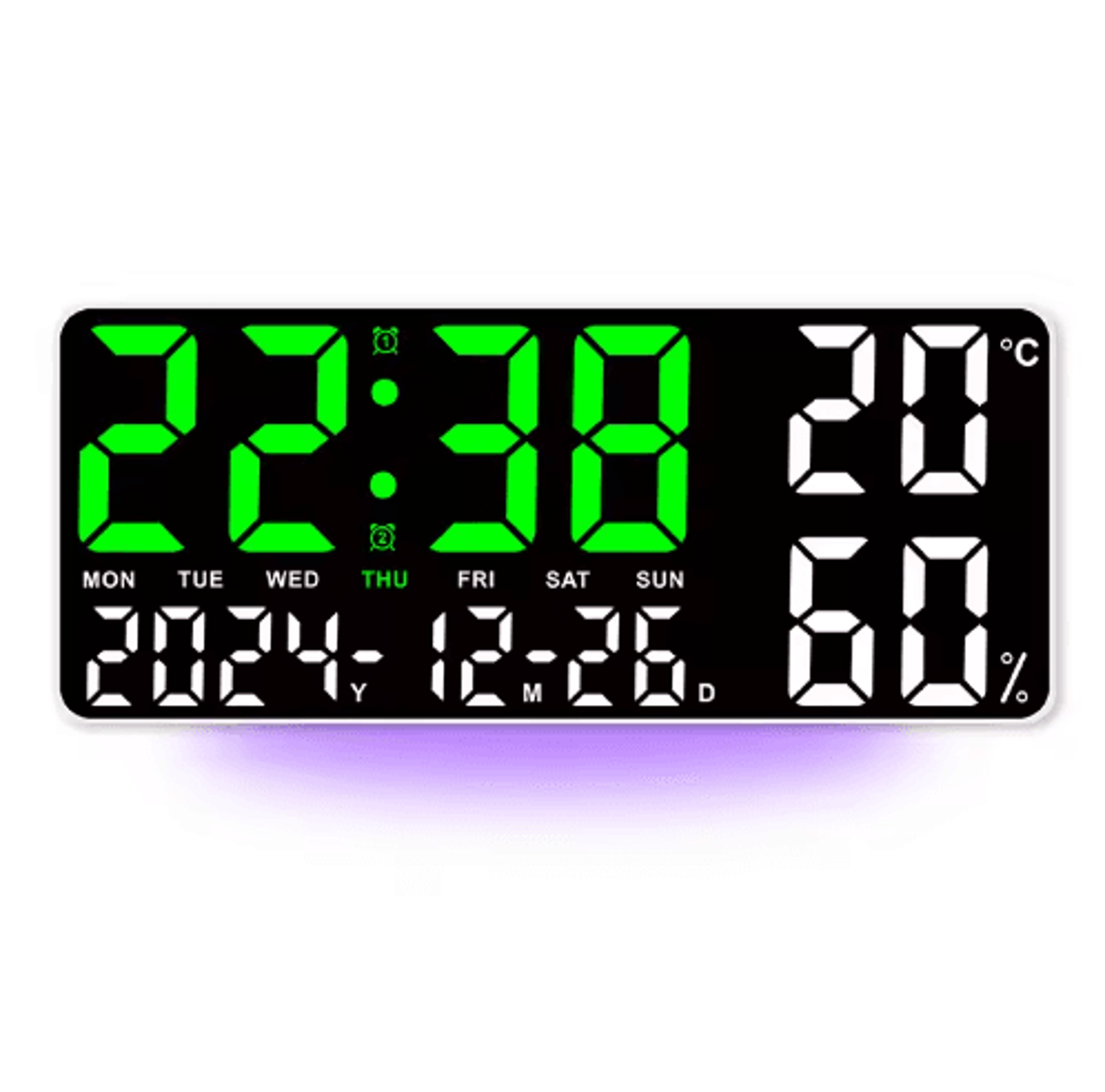 Large Digital Wall Clock  7Color Mood Light Dual Alarms  Countdown Timer 7