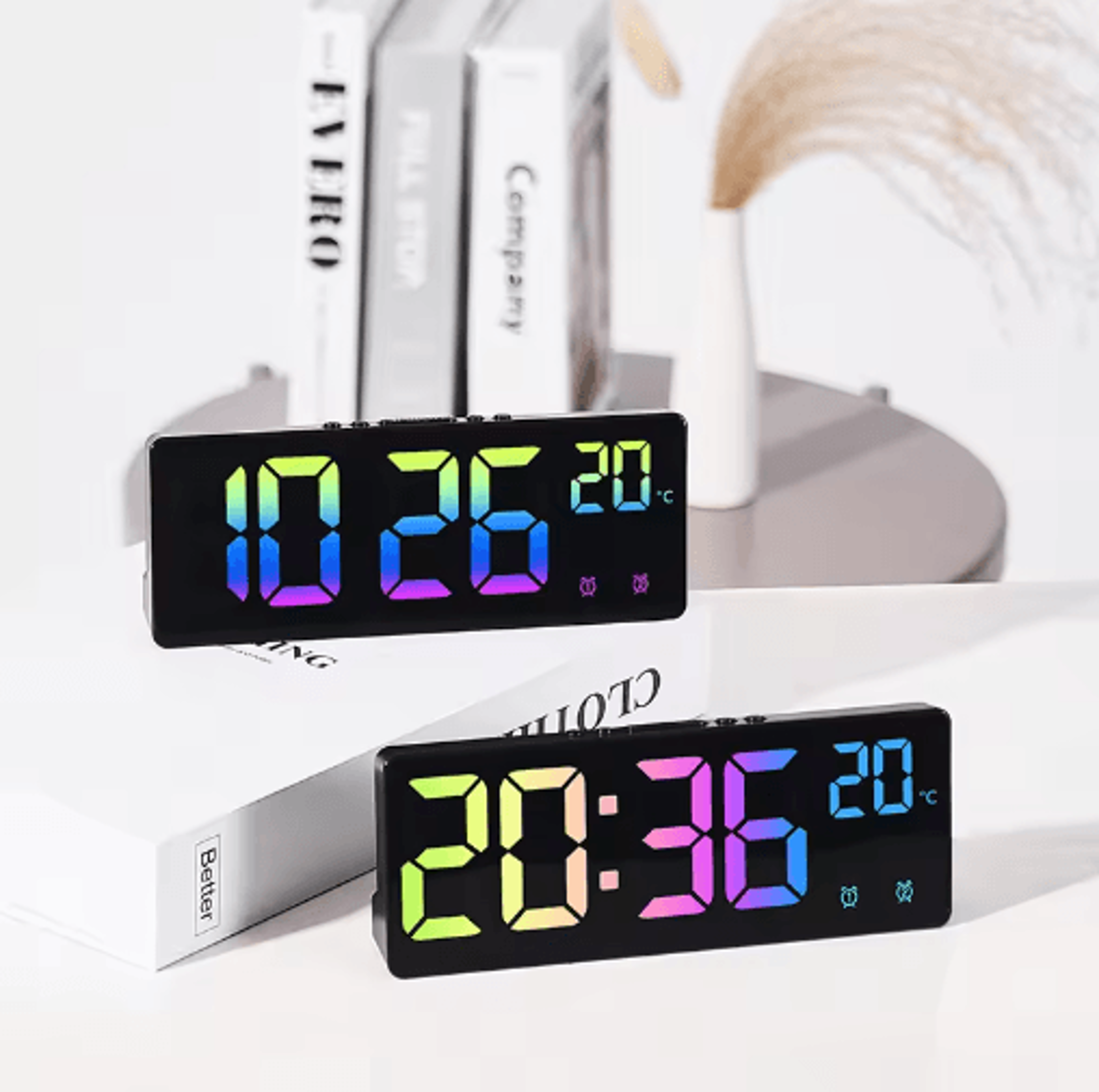 Colorful Digital Alarm Clock  Voice Control Dual Alarms  Temperature Display 6