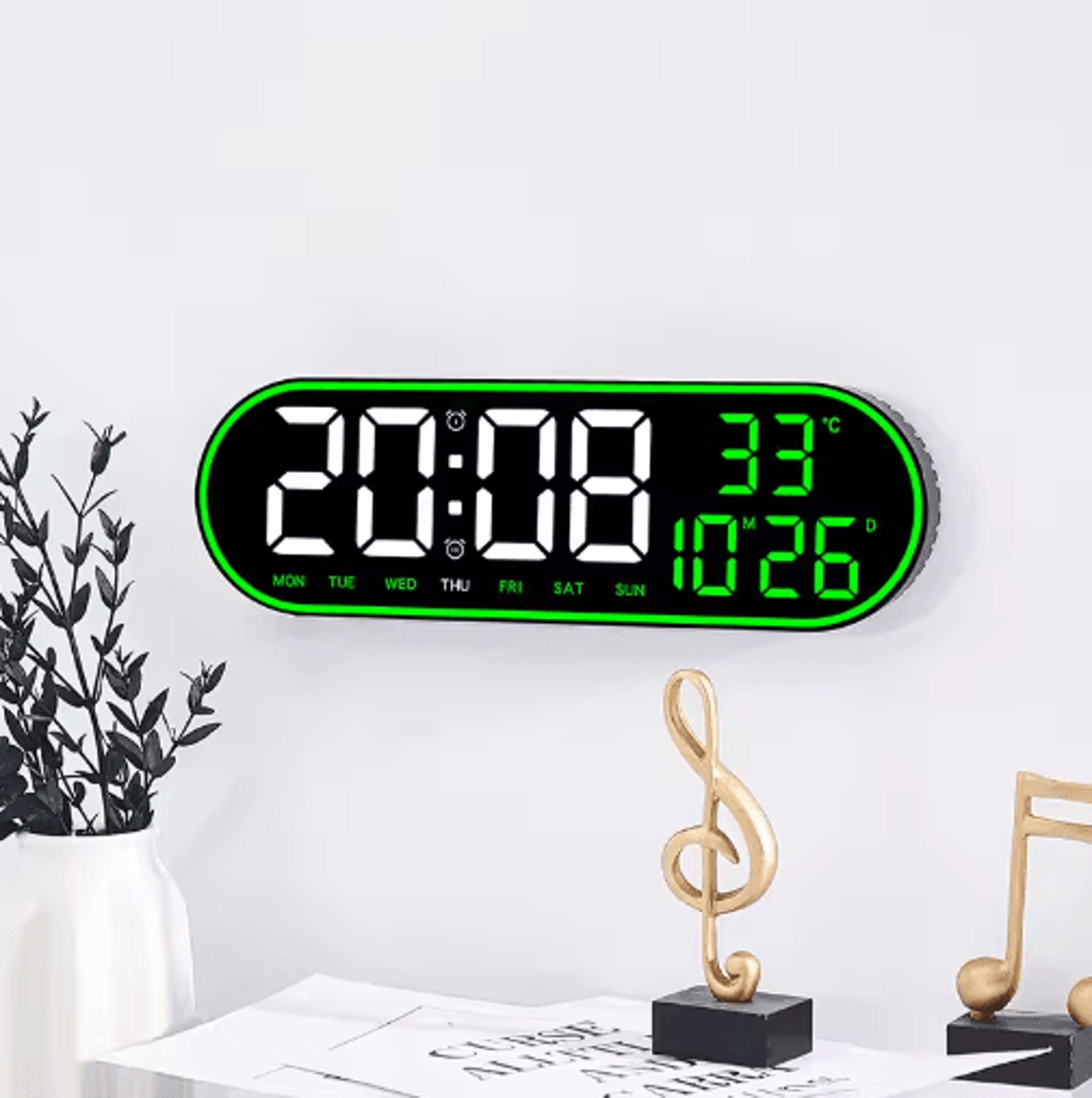 15Inch LED Digital Wall Clock  Remote Control With Temperature Date  Week Display 0