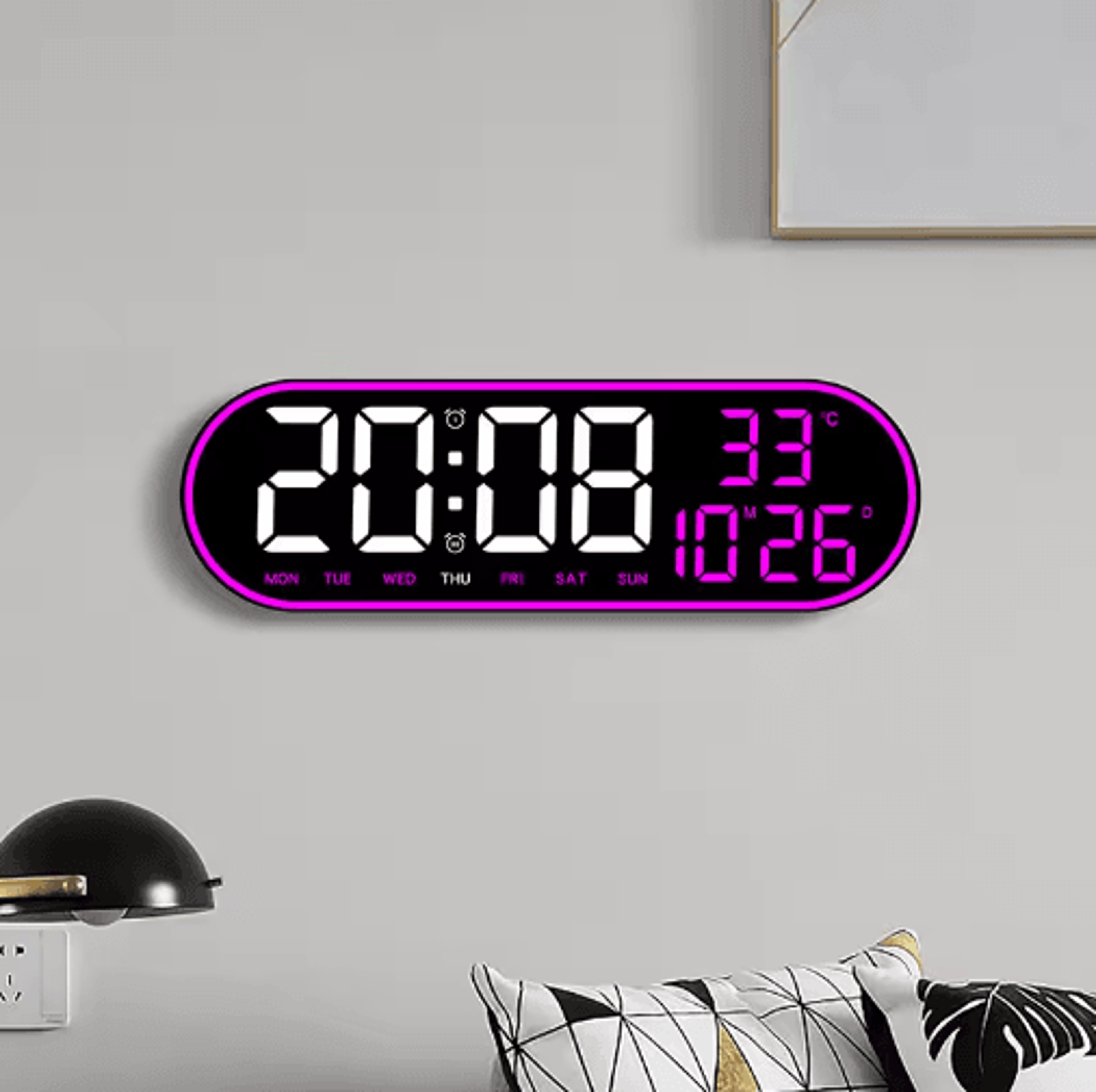 15Inch LED Digital Wall Clock  Remote Control With Temperature Date  Week Display 7