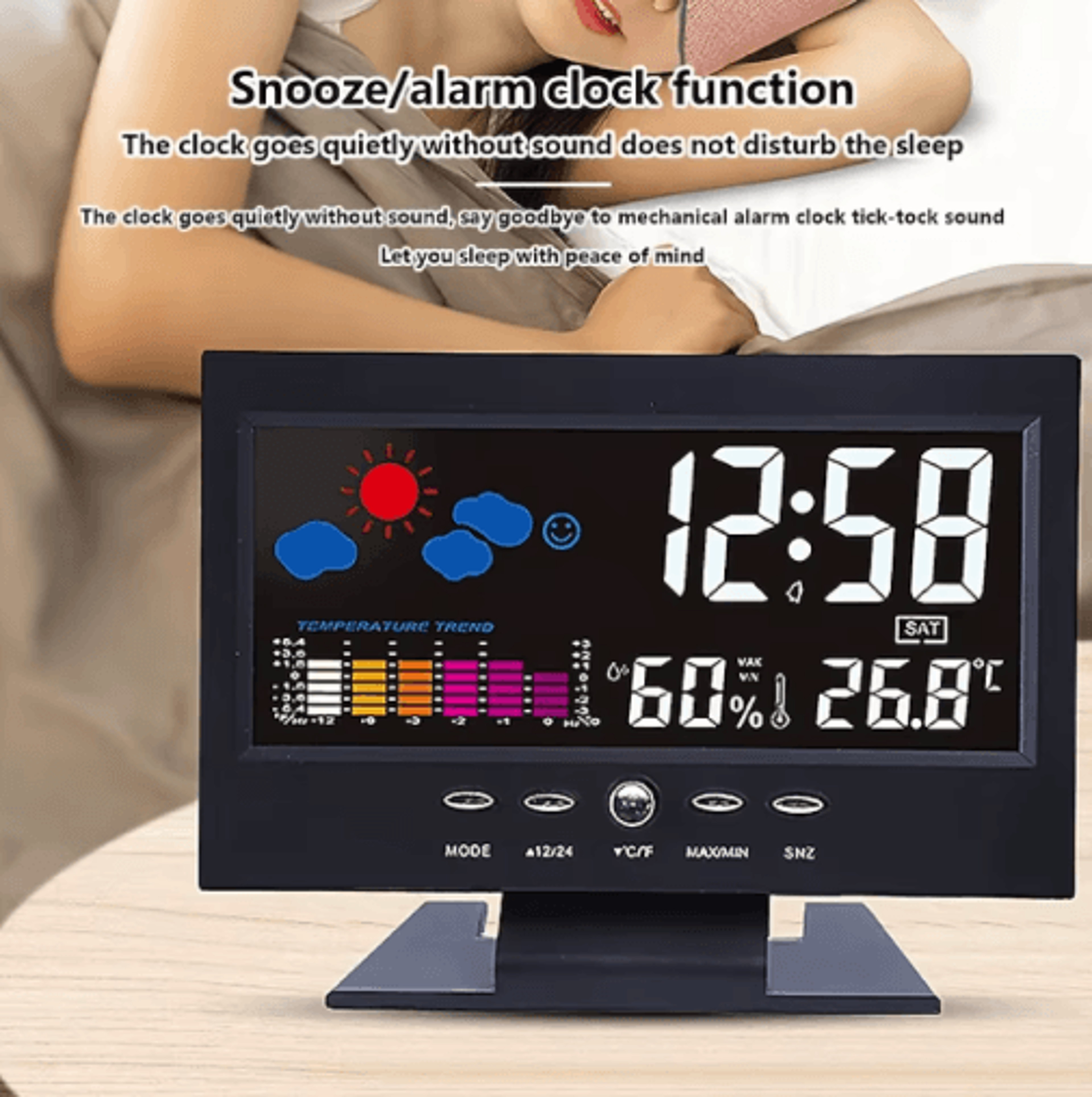 Digital Weather Forecast Clock  Temperature Humidity  VoiceActivated Backlight 4