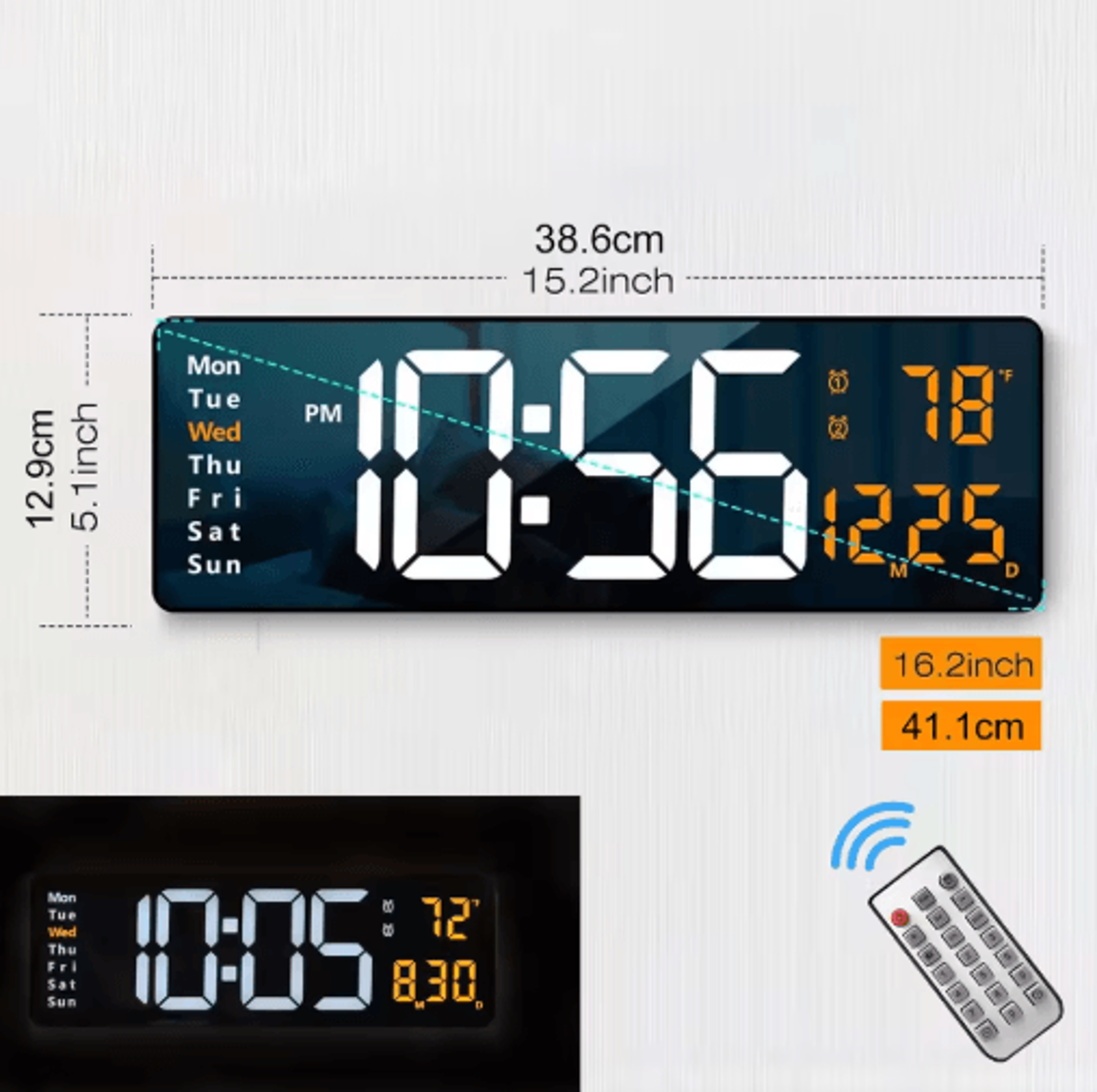 162Inch RGB Digital Wall Clock  Large LED Display With Dual Alarms  Remote 1