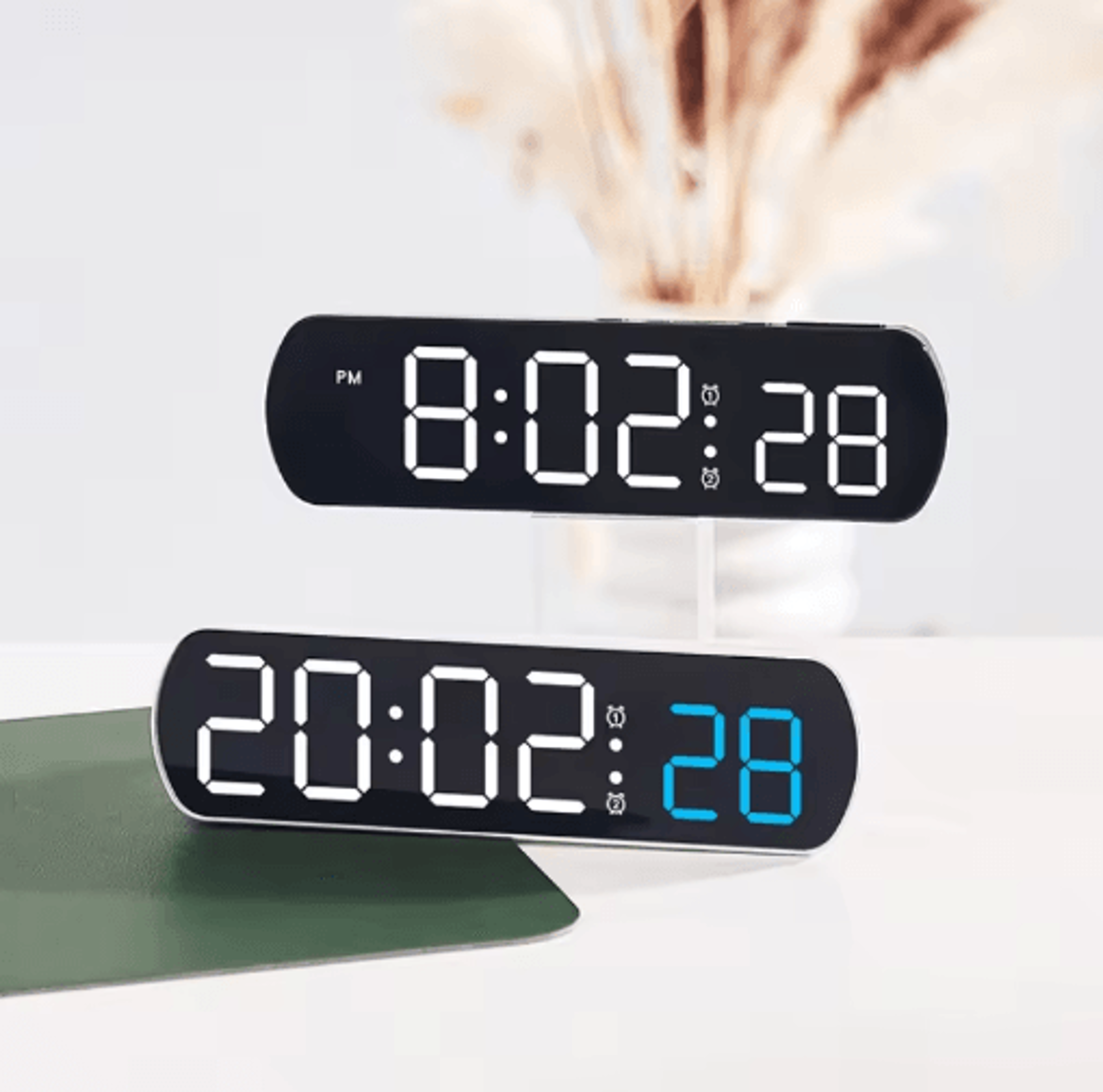 Voice Control LED Alarm Clock  Dual Alarms Timer  Temperature Display 9