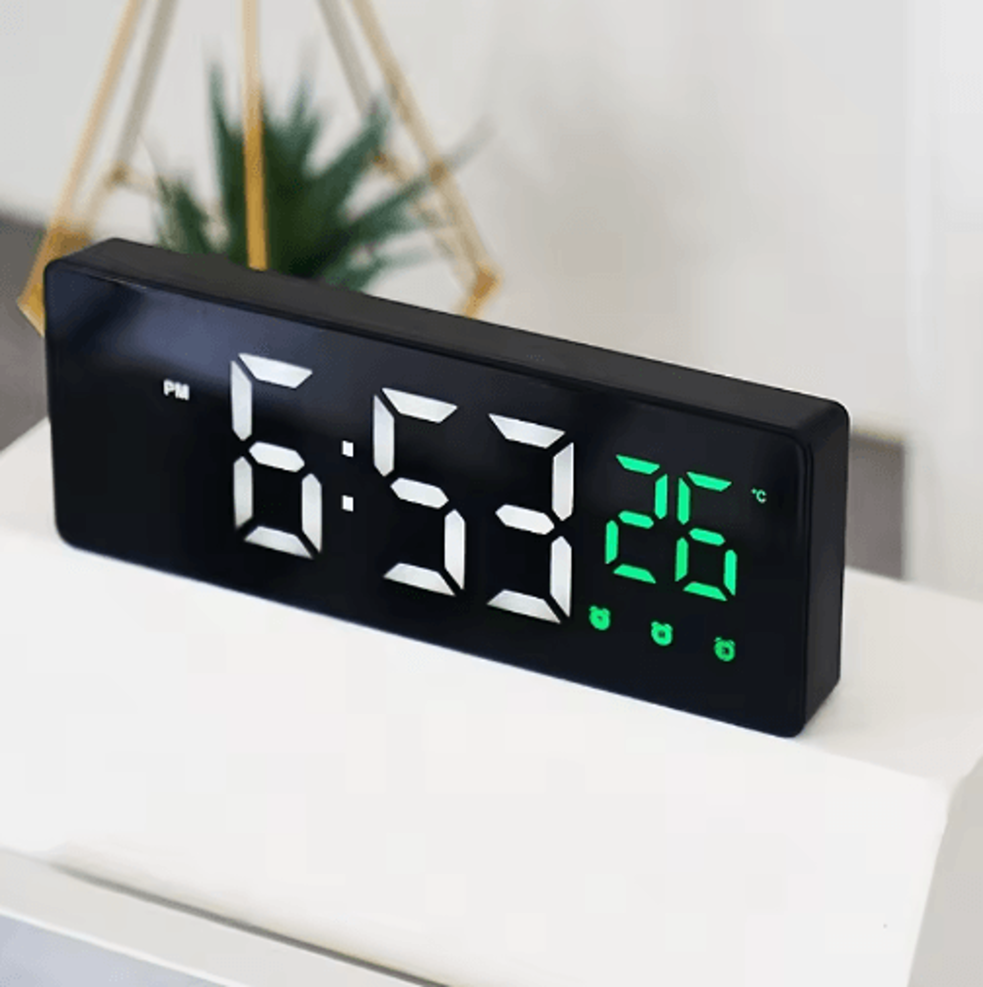 Voice Control Mirror LED Alarm Clock  3 Alarms Temperature  Date Display 0