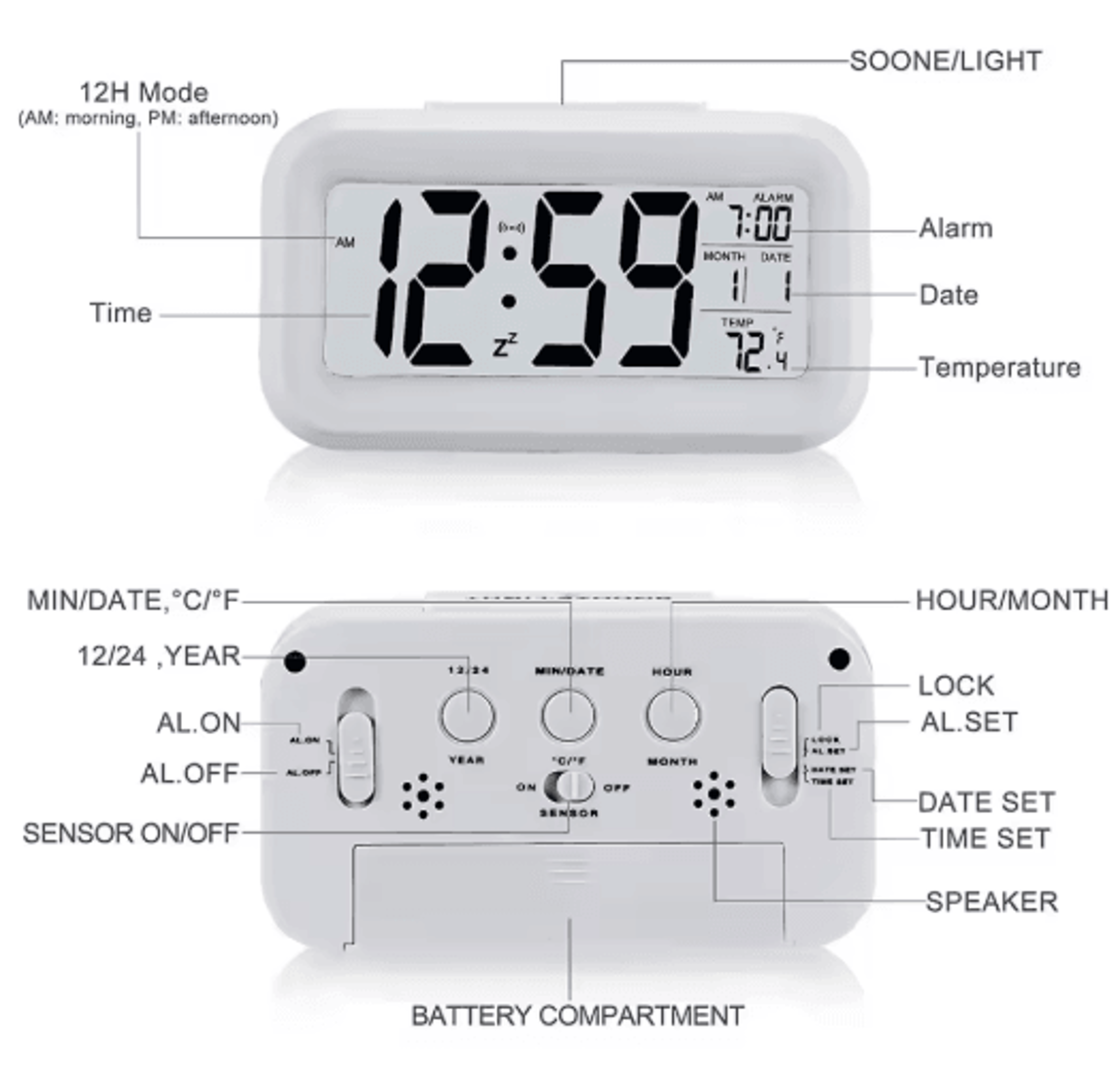 LED Digital Alarm Clock  Backlit Desk Clock With Snooze  Calendar 0