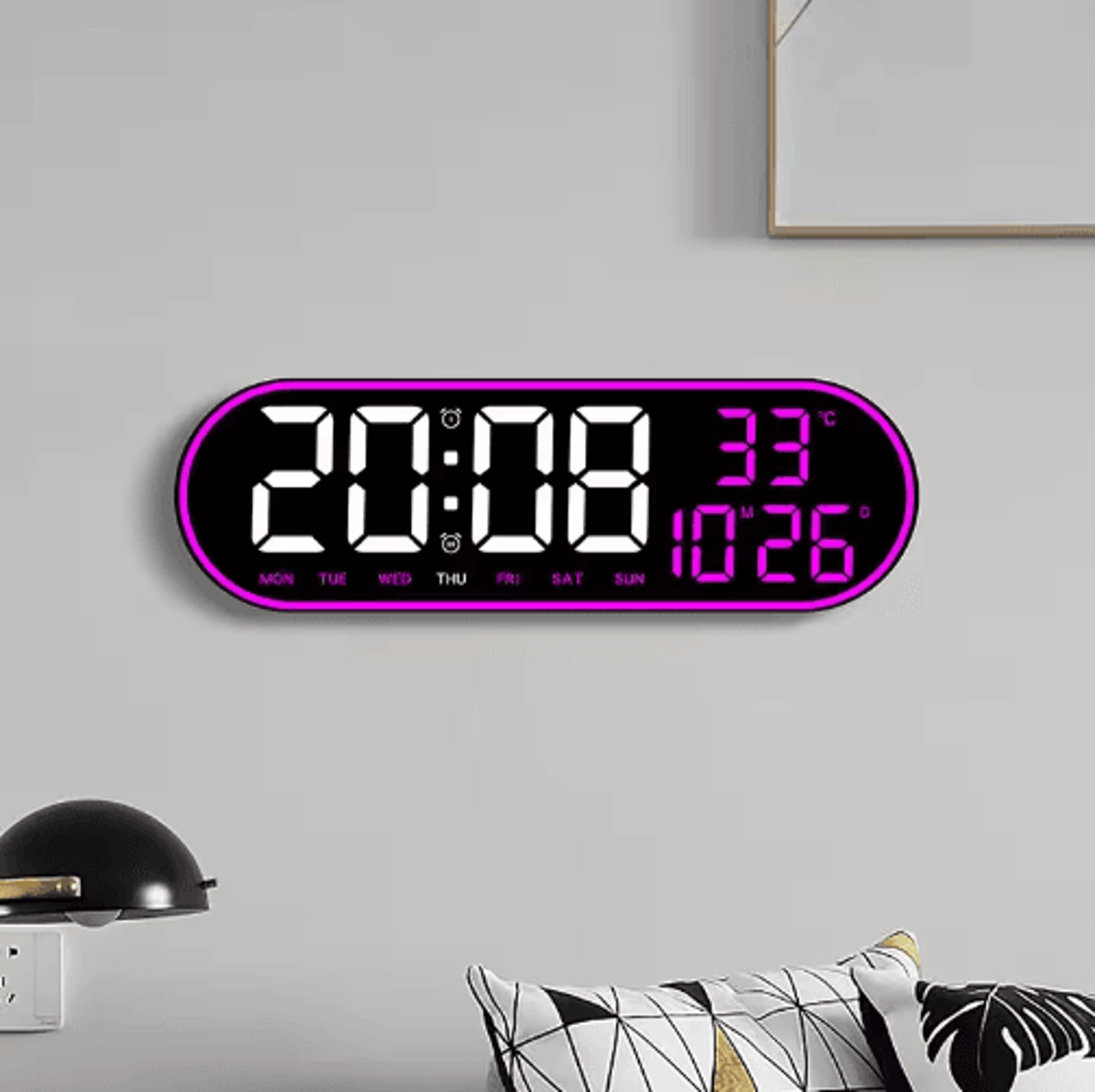 15Inch LED Digital Wall Clock  Remote Control With Temperature Date  Week Display 7