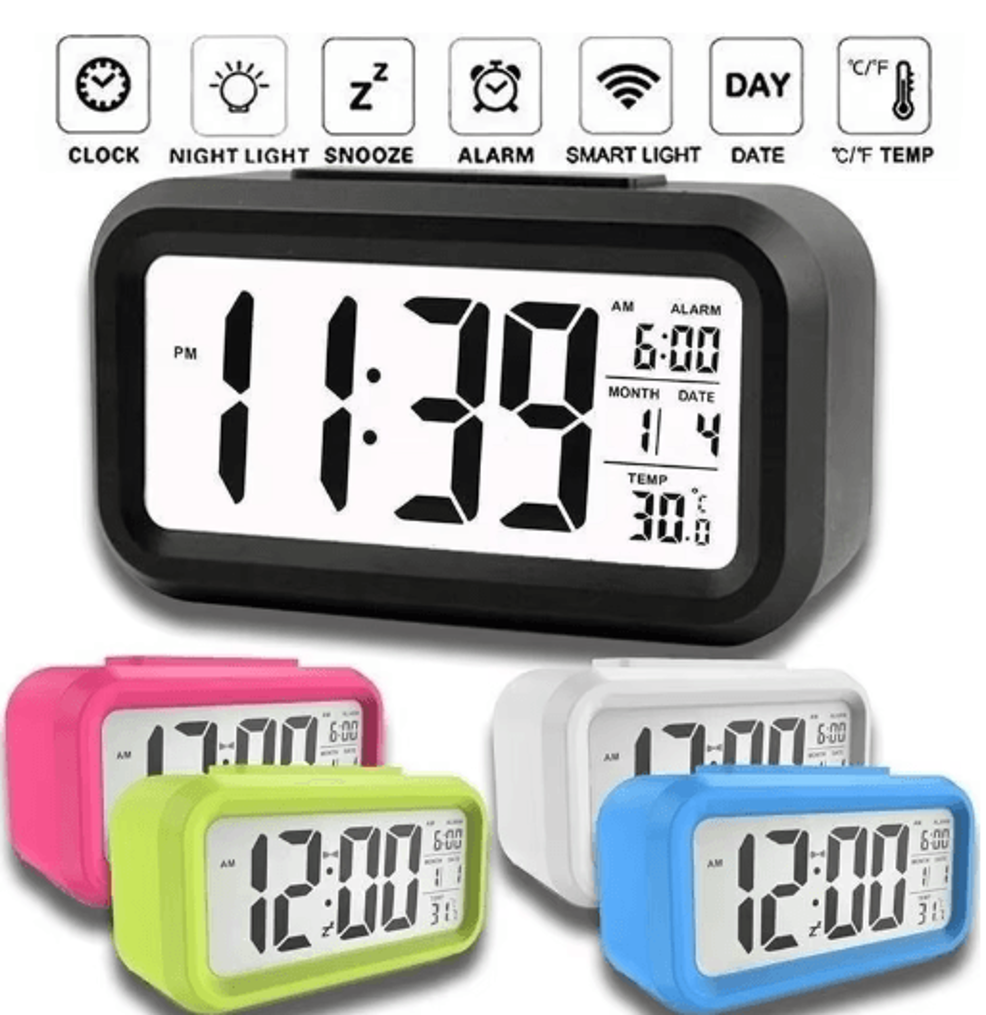 Digital LCD Alarm Clock  Calendar  Thermometer Desktop Clock 0
