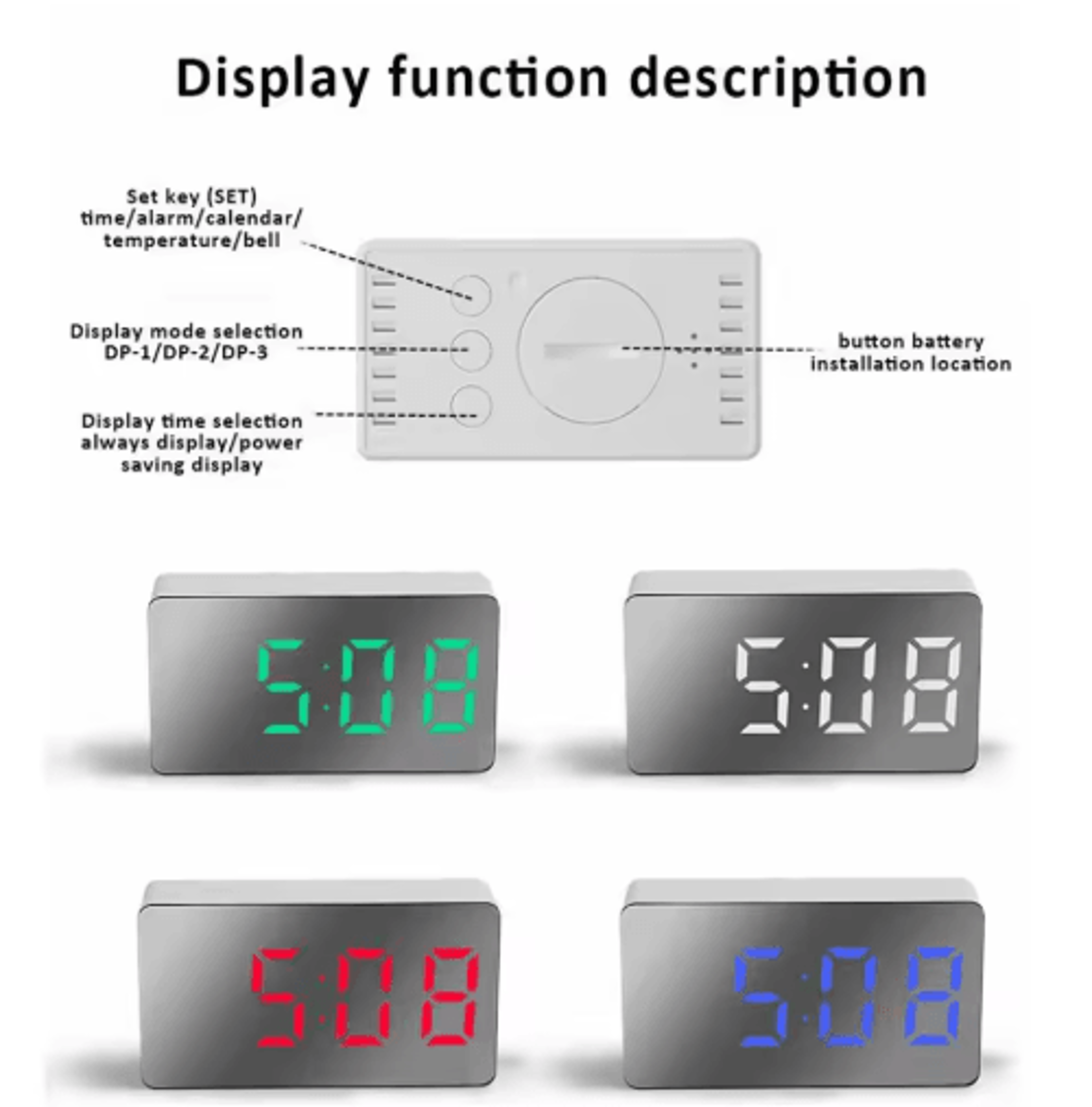 Small Digital Alarm Clock  Simple 1224H Electronic Bedside  Travel Clock 5