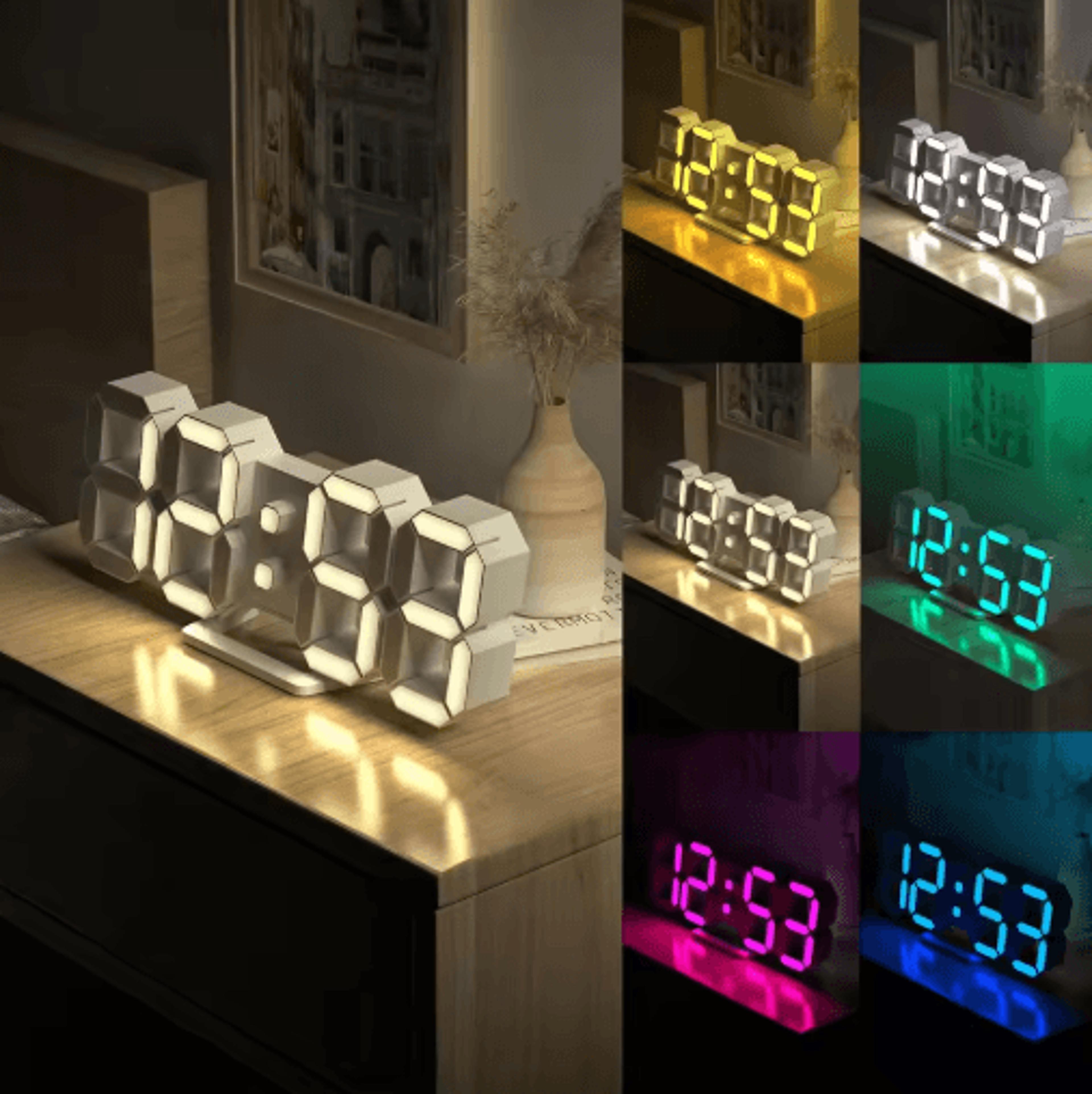 3D LED Digital Alarm Clock  Colorful Night Light With Temperature Display 0