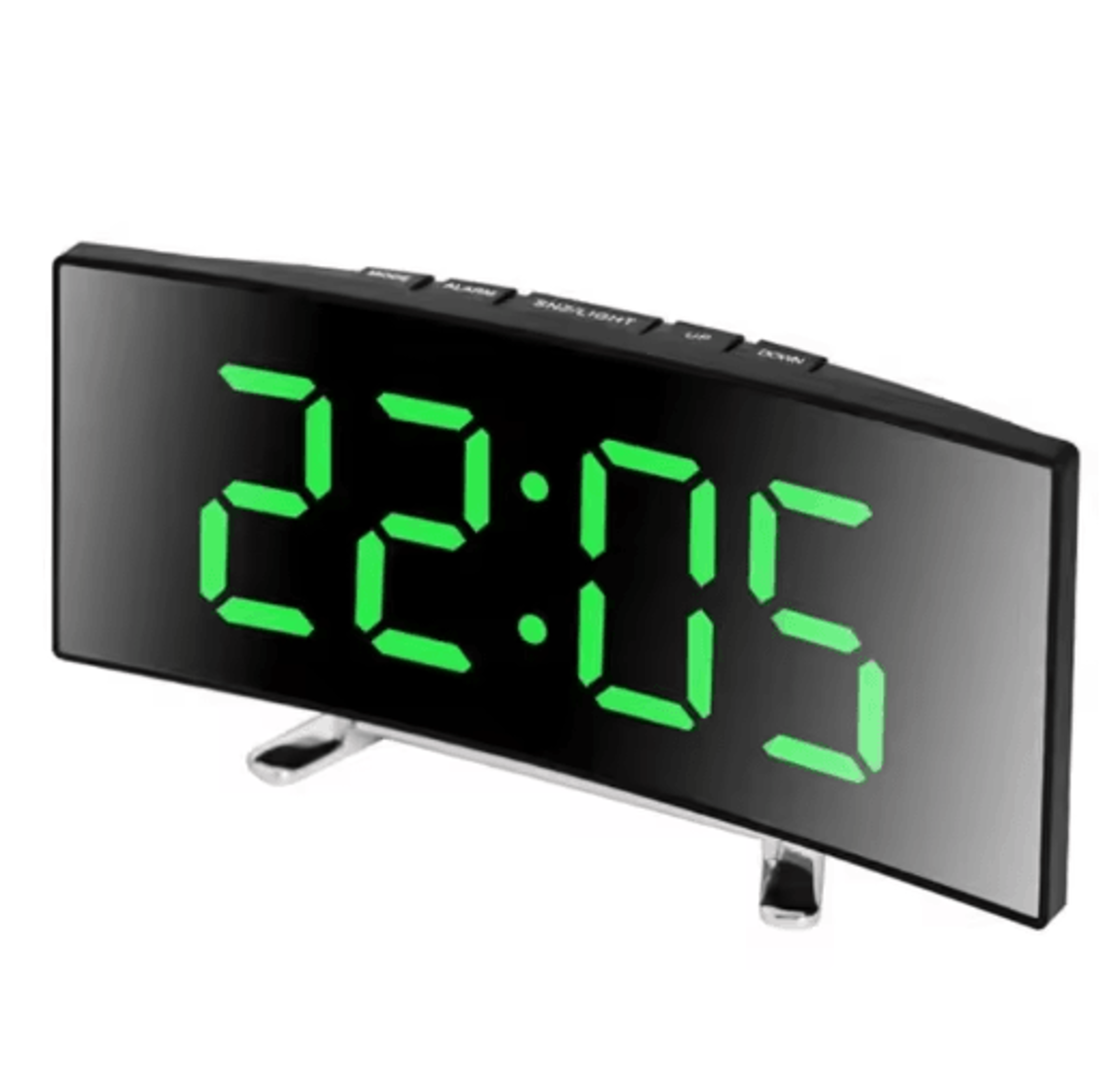 Curved LED Mirror Alarm Clock  Silent Digital Desktop Clock 2