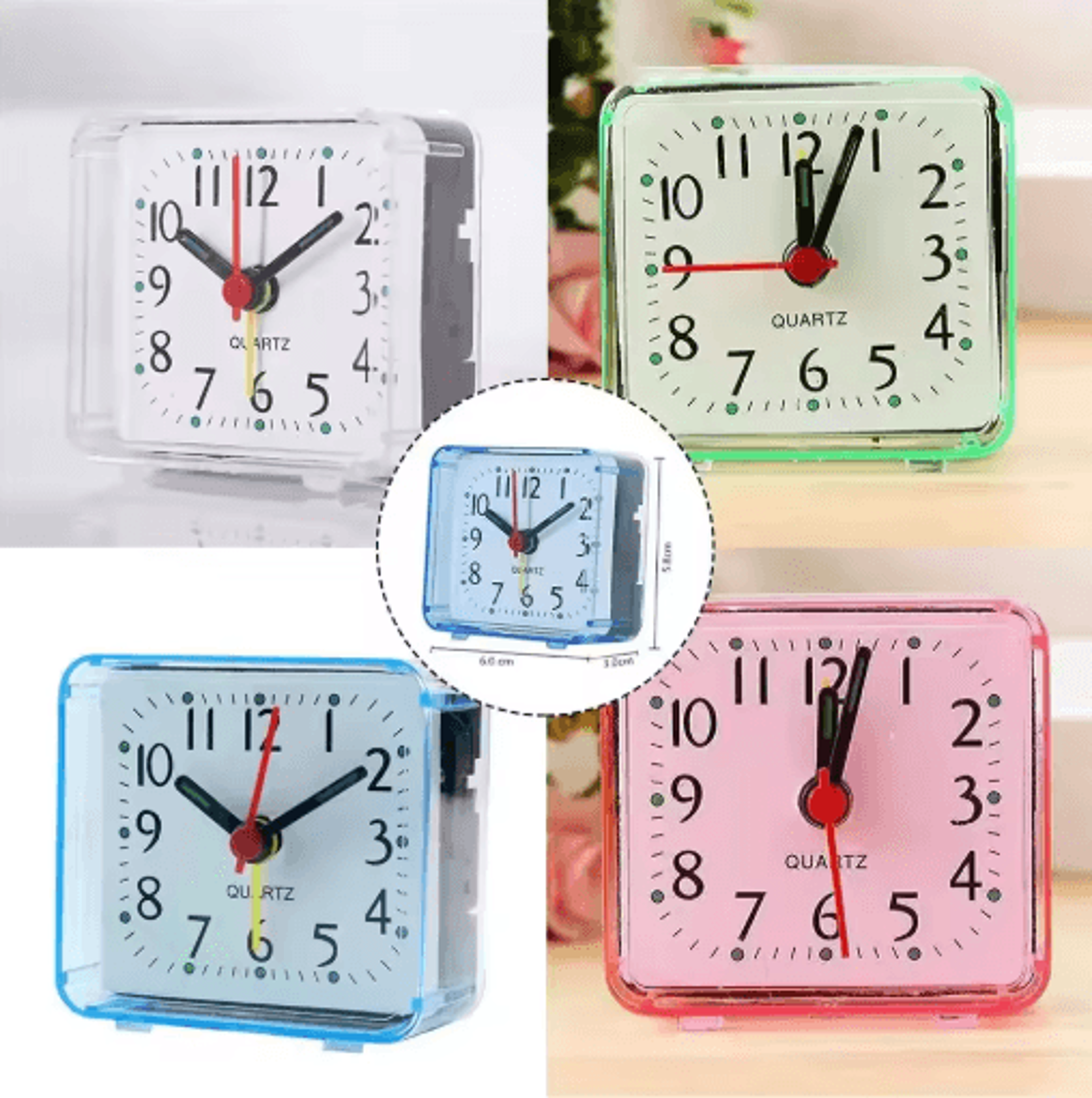 Compact Square Alarm Clock  Small Quartz Desk  Travel Clock 0