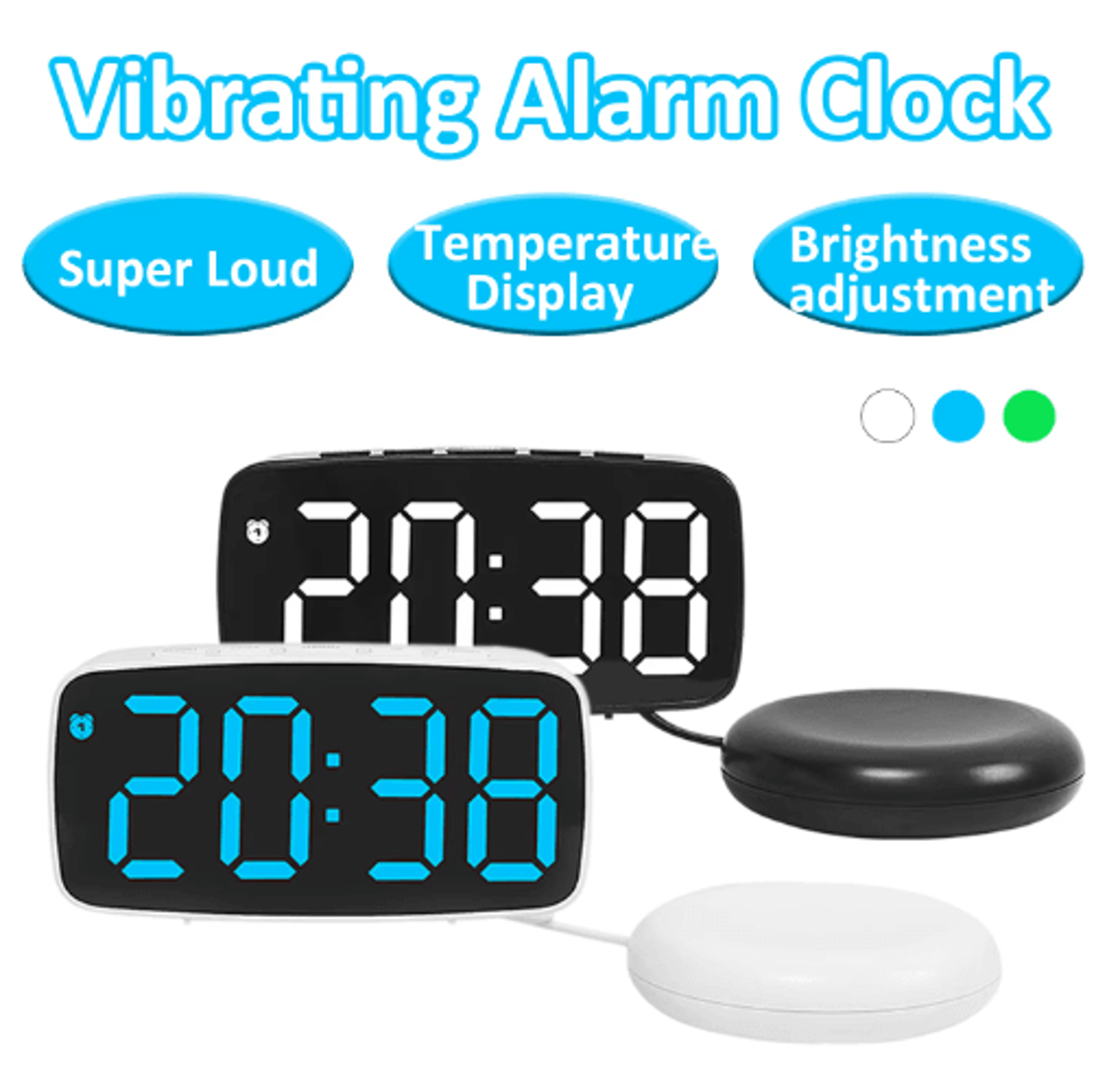 Super Loud Vibrating Alarm Clock  LED Table Clock For Heavy Sleepers 0