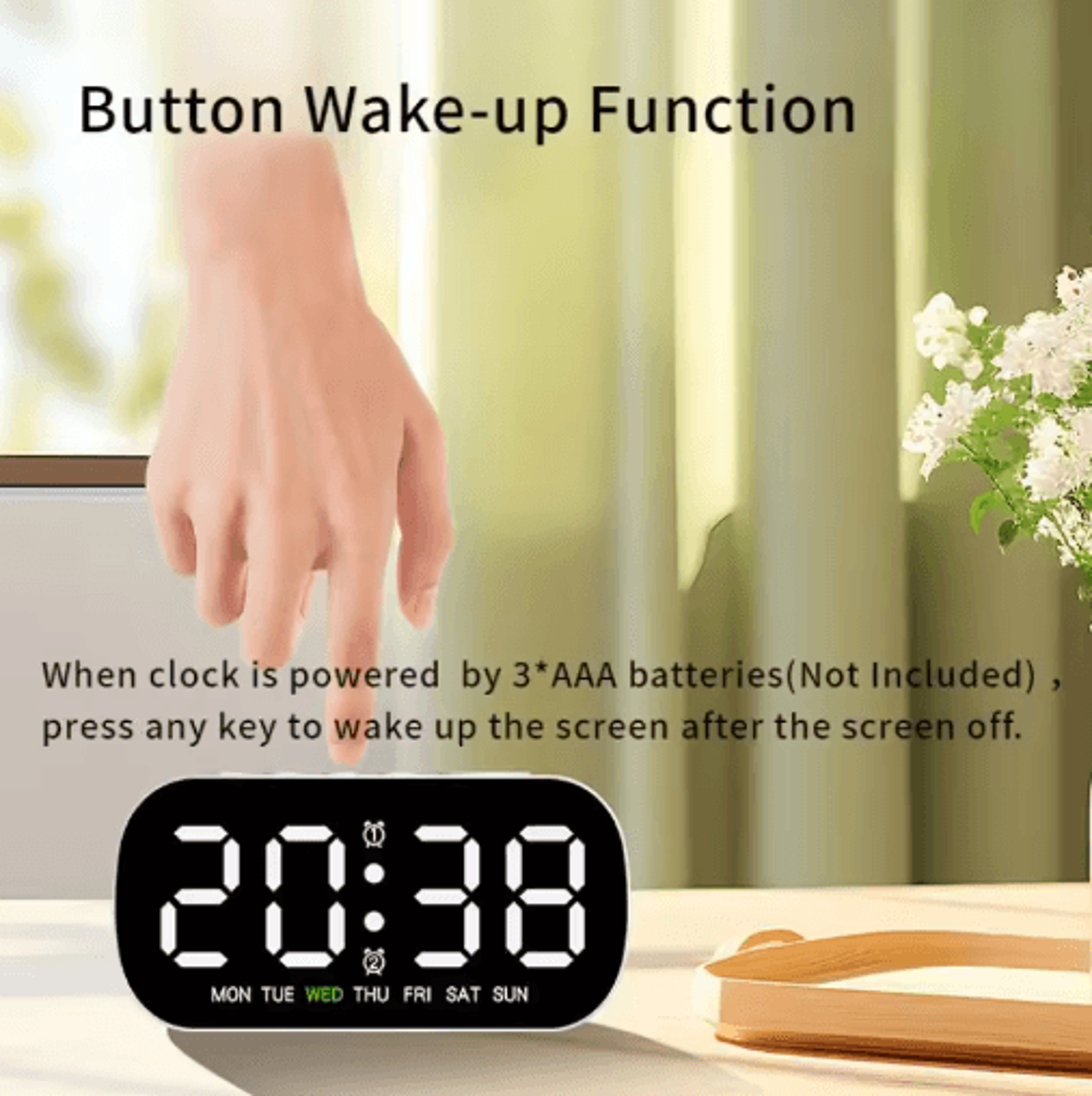 USB Digital Alarm Clock  Dual Alarms Temperature  5Level Brightness 8